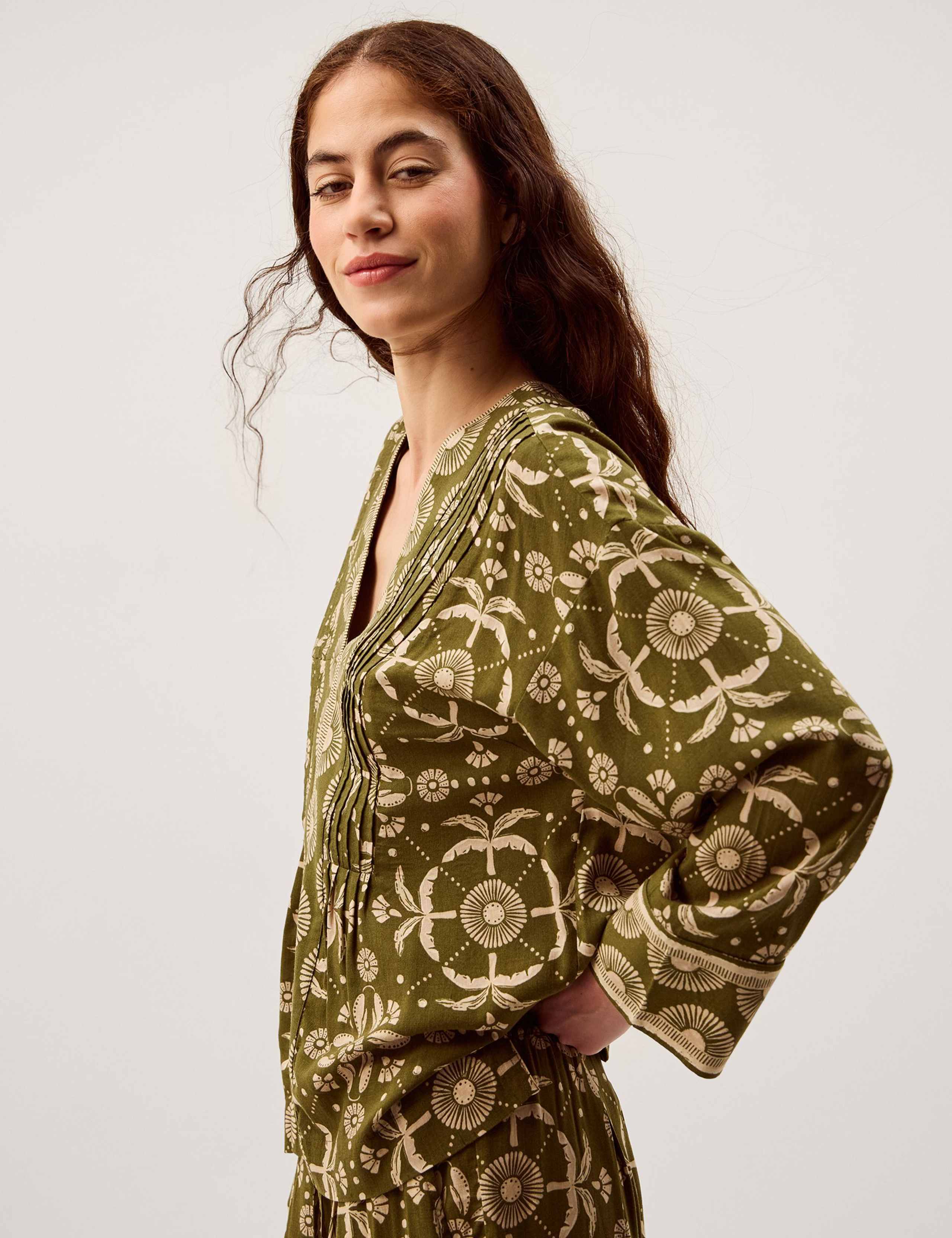 Floral V-Neck Pintuck Top 5 of 5