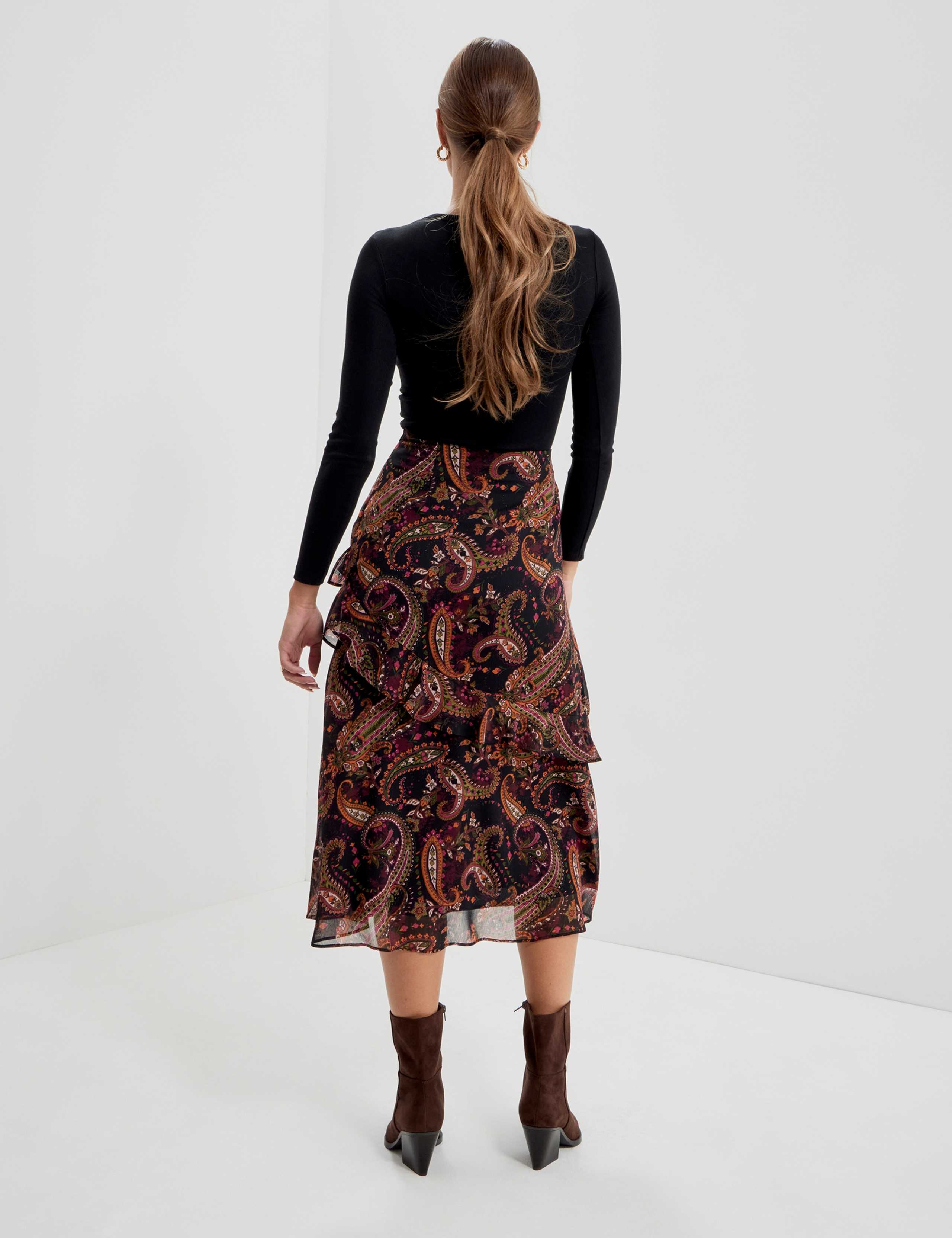 Chiffon Paisley Ruffle Midi Tiered Skirt 11 of 11