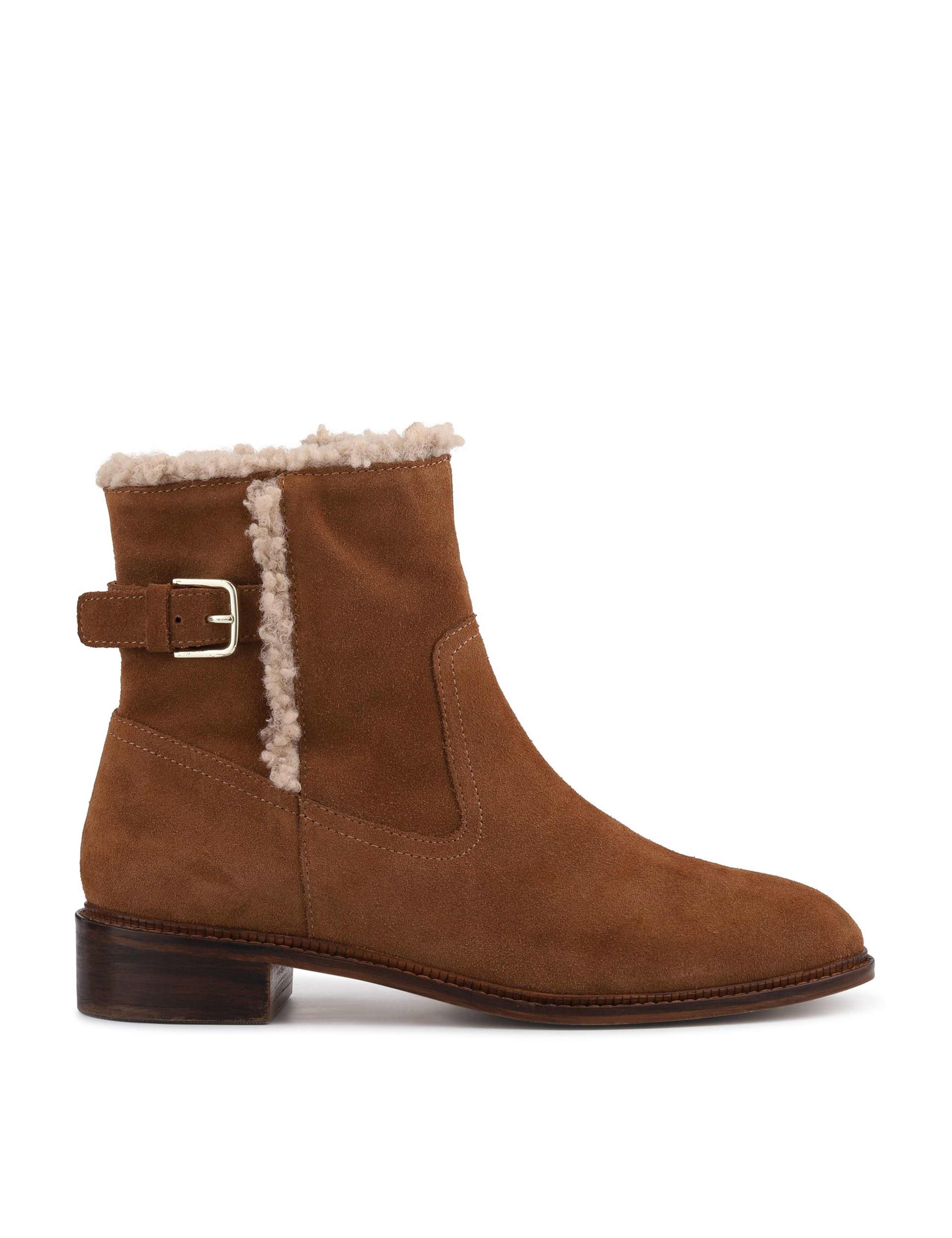 Leather Buckle Fleece Trim Ankle Boots 1 of 6