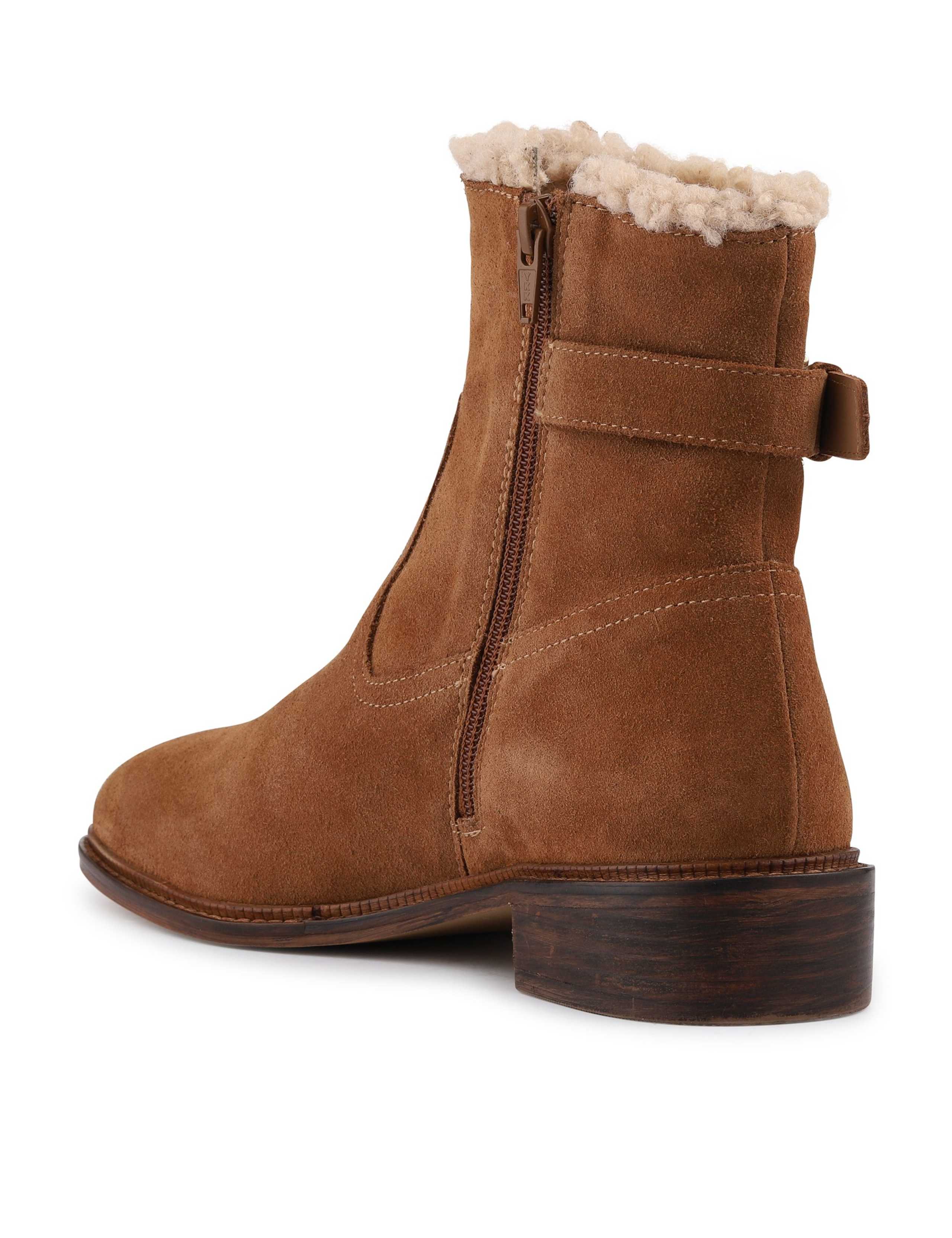 Leather Buckle Fleece Trim Ankle Boots 3 of 6