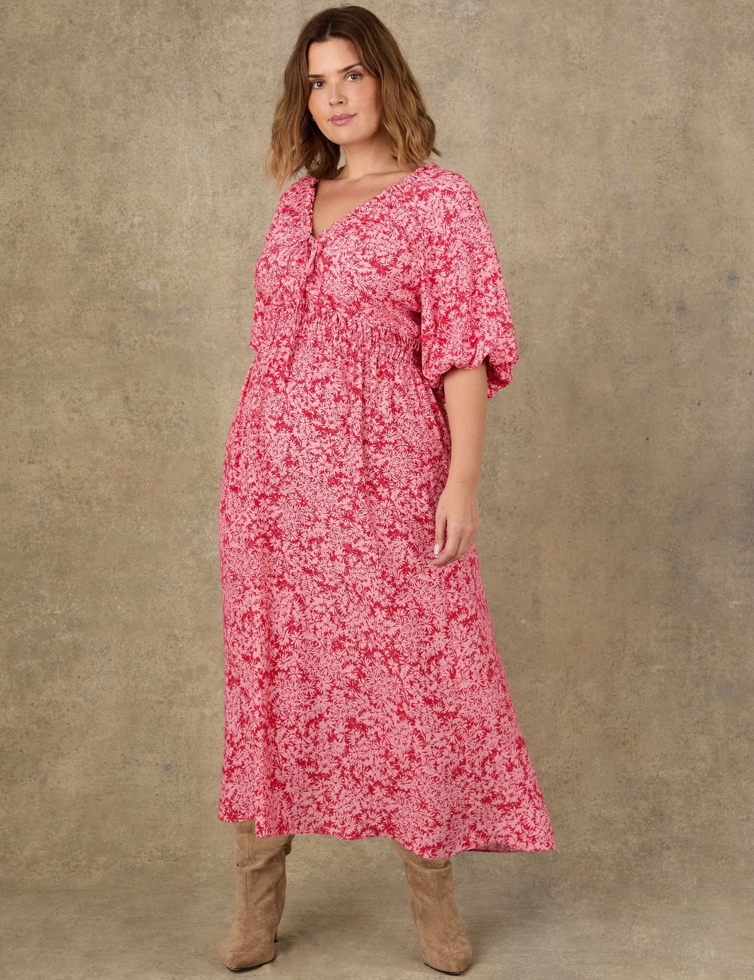 Floral V-Neck Maxi Waisted Dress 4 of 4