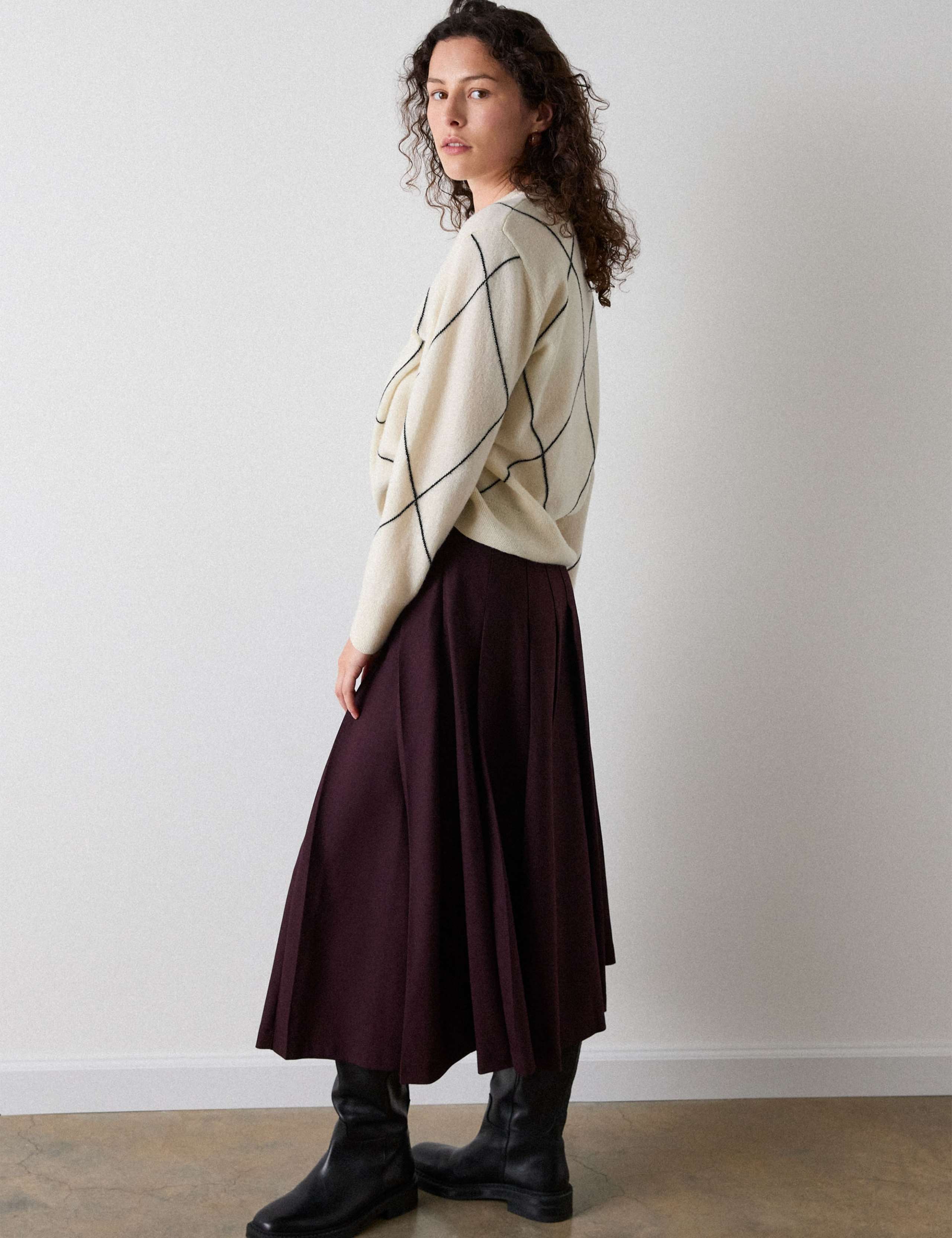 Wool Blend Pleated Midi A-Line Kilt Skirt 5 of 6