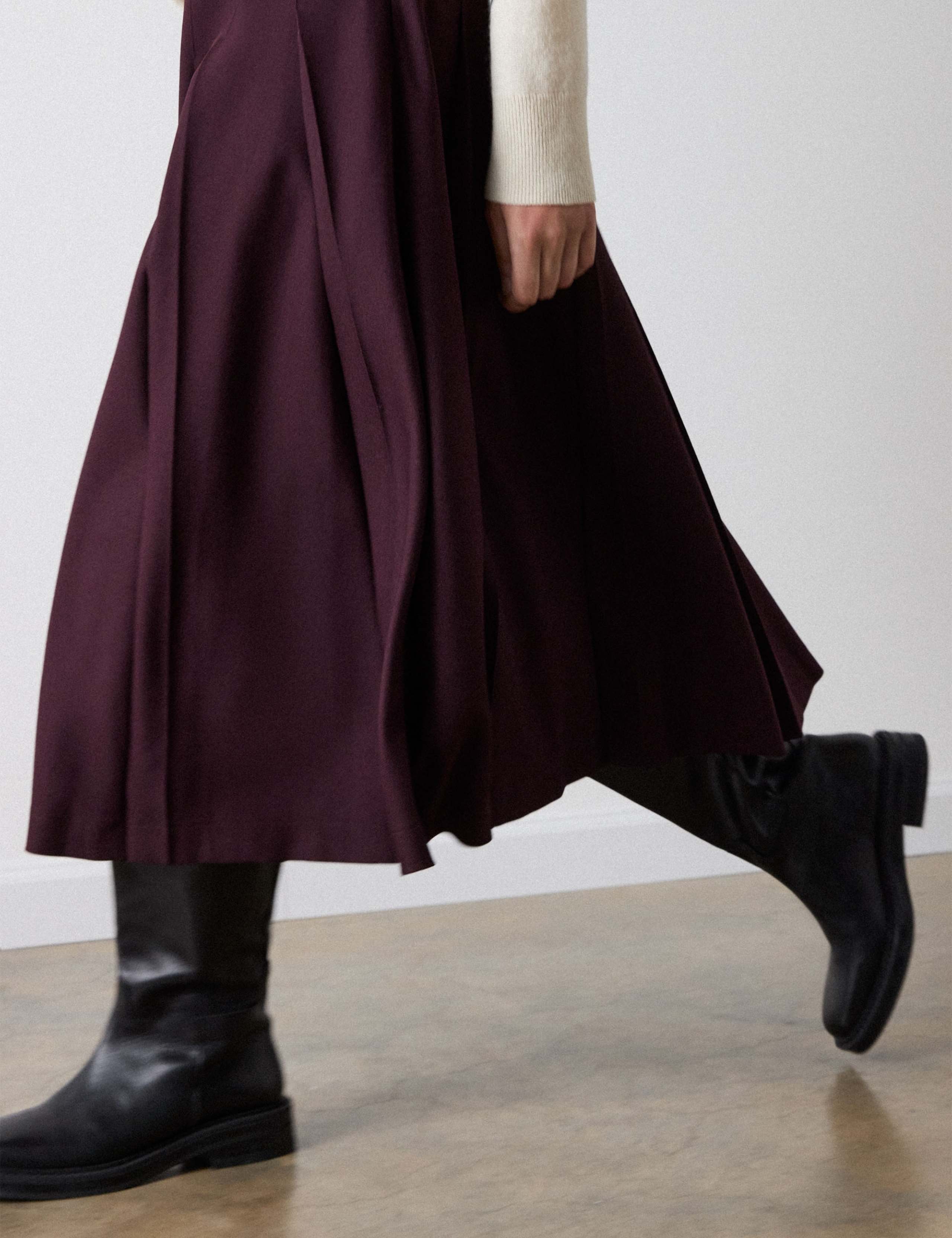 Wool Blend Pleated Midi A-Line Kilt Skirt 6 of 6