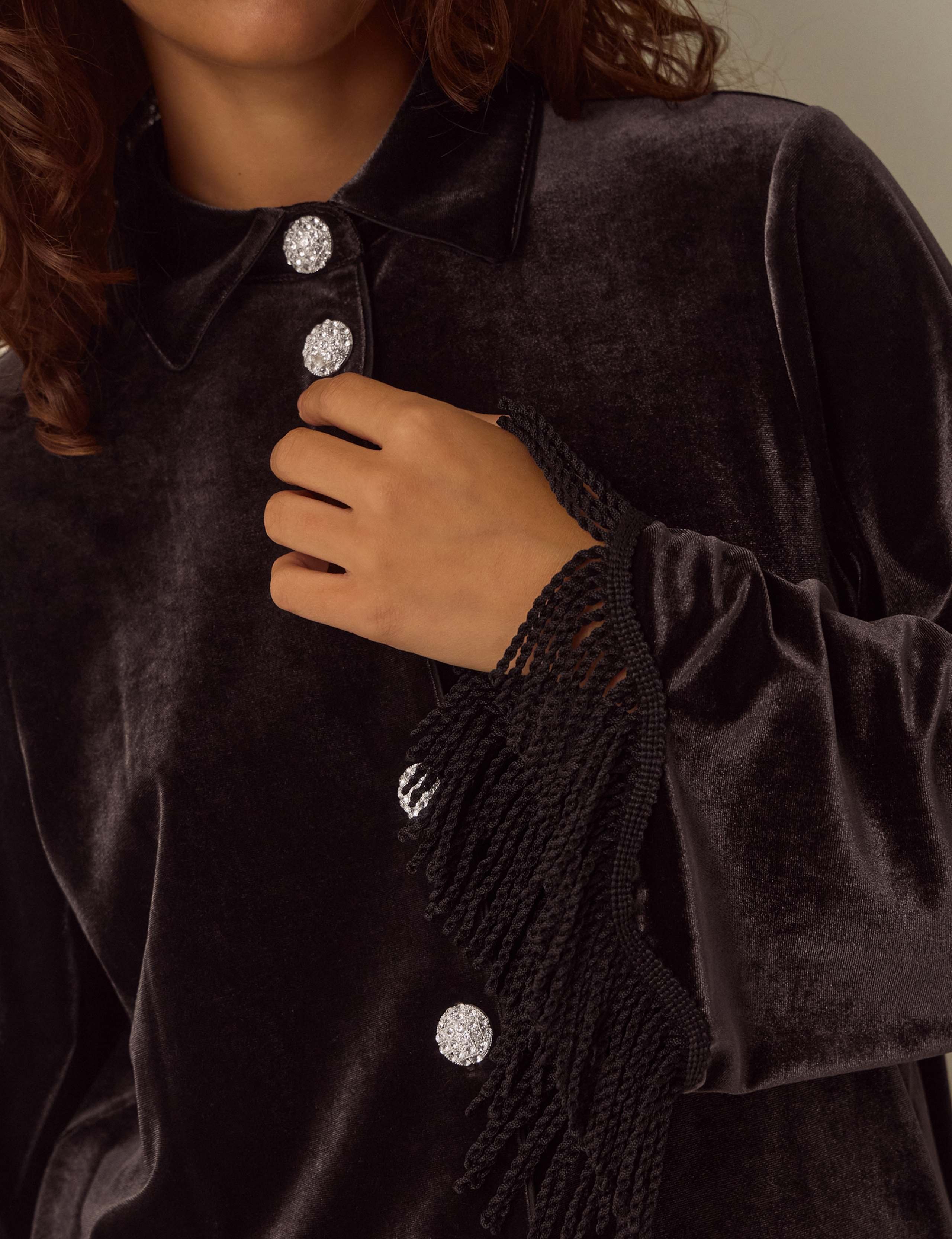 Velvet Button Through Collared Shirt 5 of 5