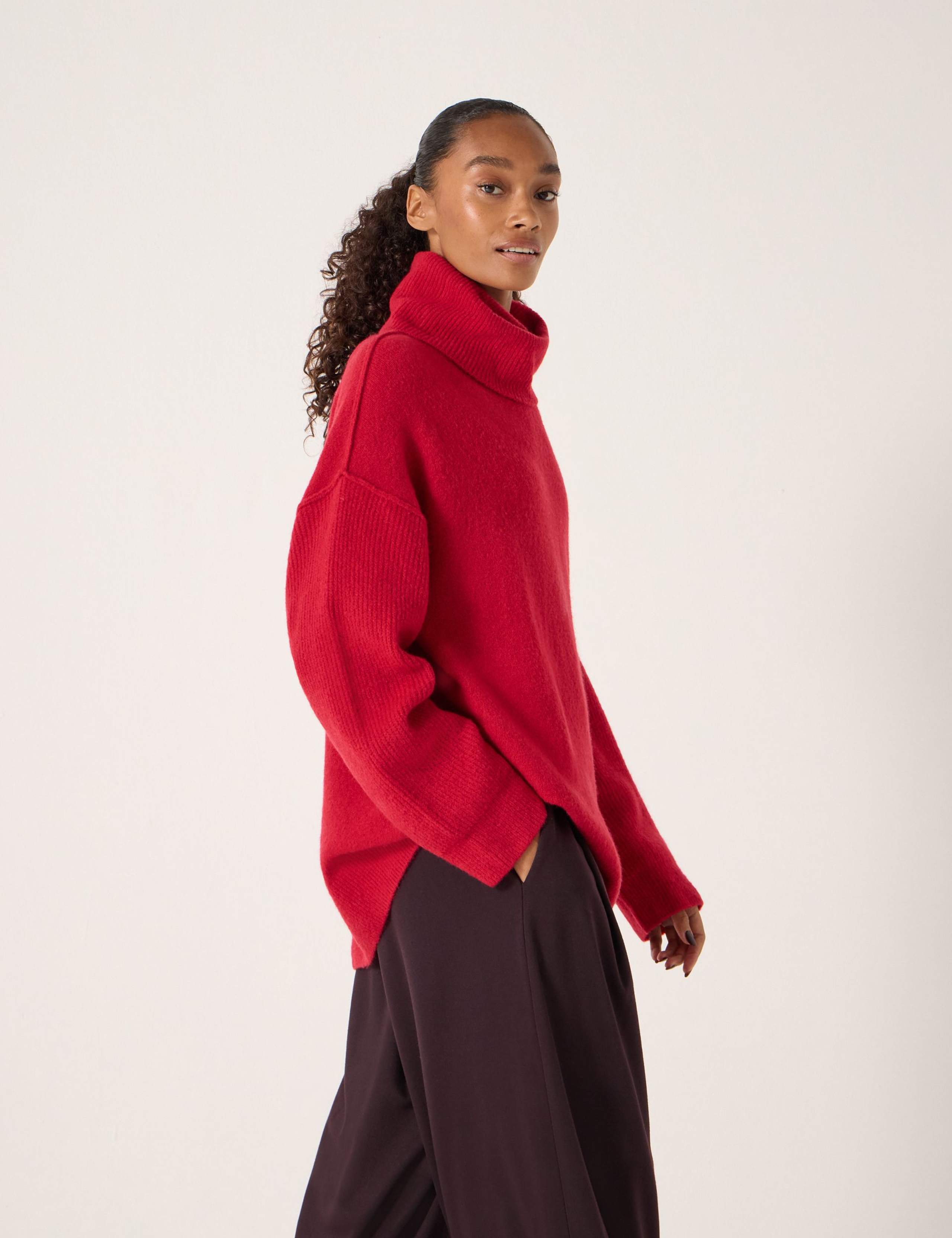 Wool Blend Textured Roll Neck Longline Jumper 4 of 6