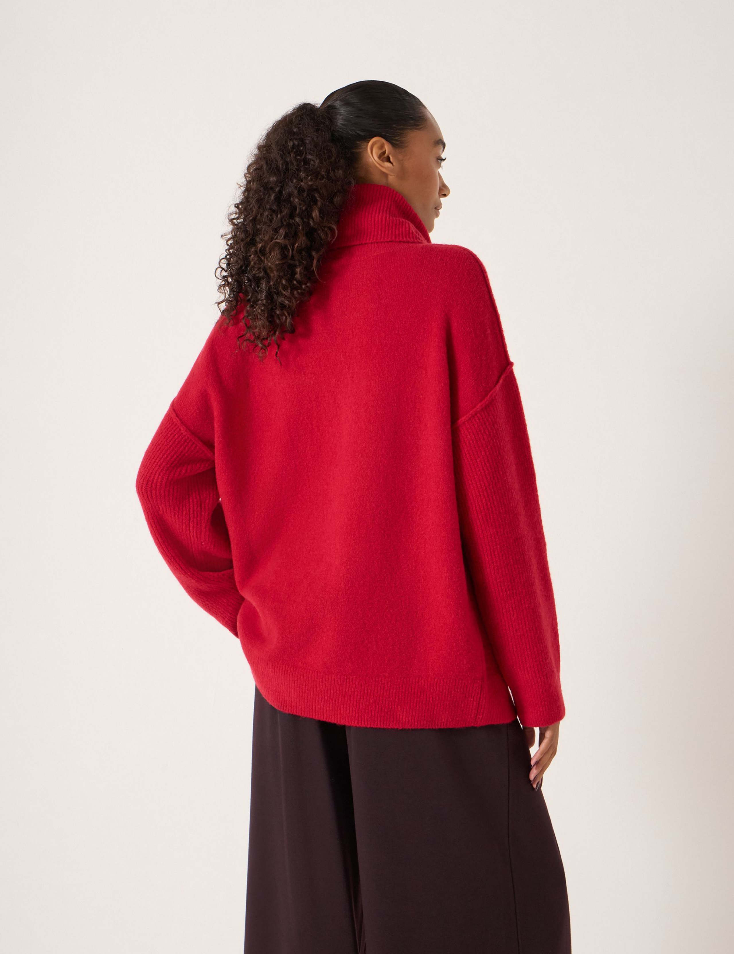 Wool Blend Textured Roll Neck Longline Jumper 5 of 6