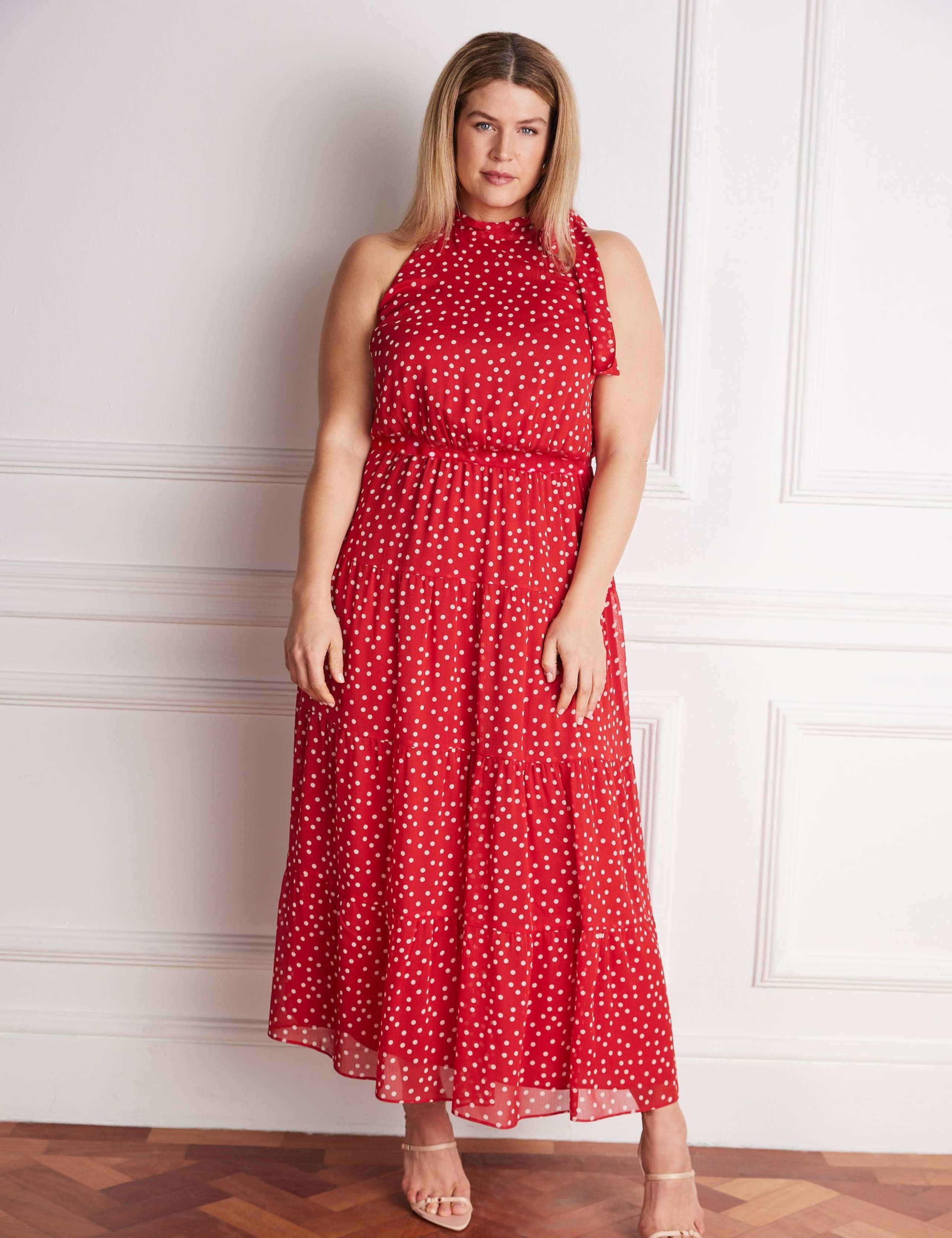 Polka Dot Halter Neck Maxi Waisted Dress 2 of 5