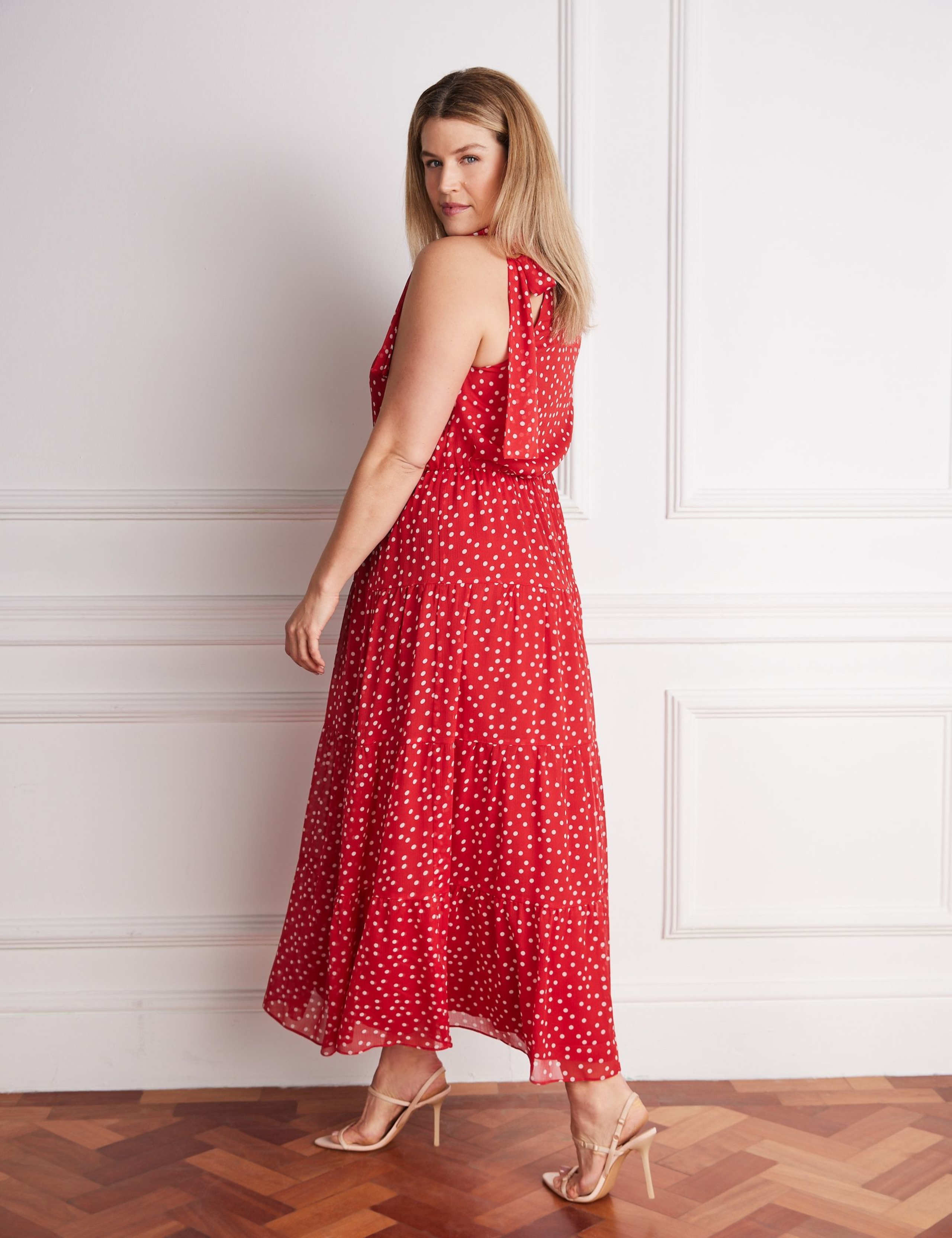 Polka Dot Halter Neck Maxi Waisted Dress 3 of 5