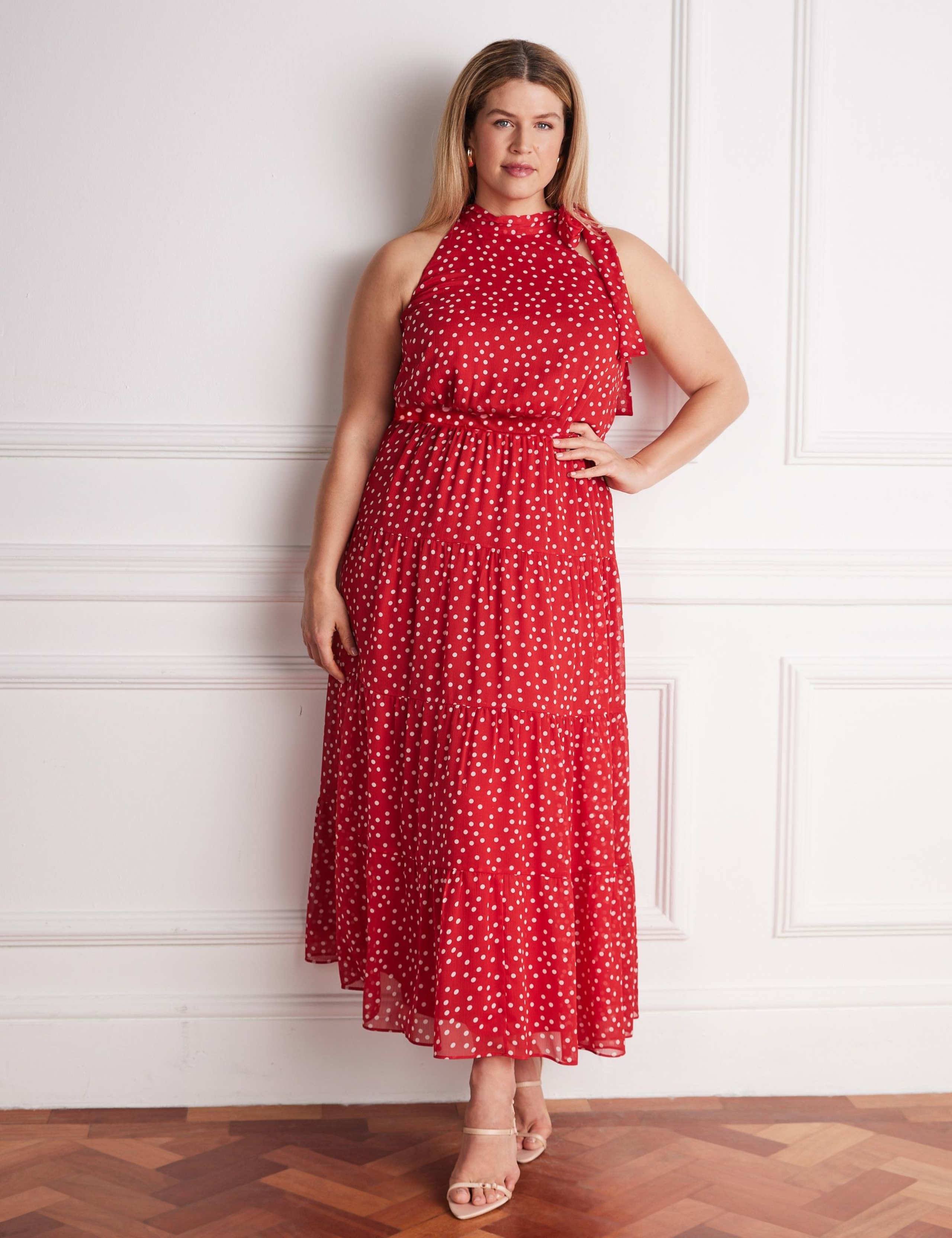 Polka Dot Halter Neck Maxi Waisted Dress 5 of 5
