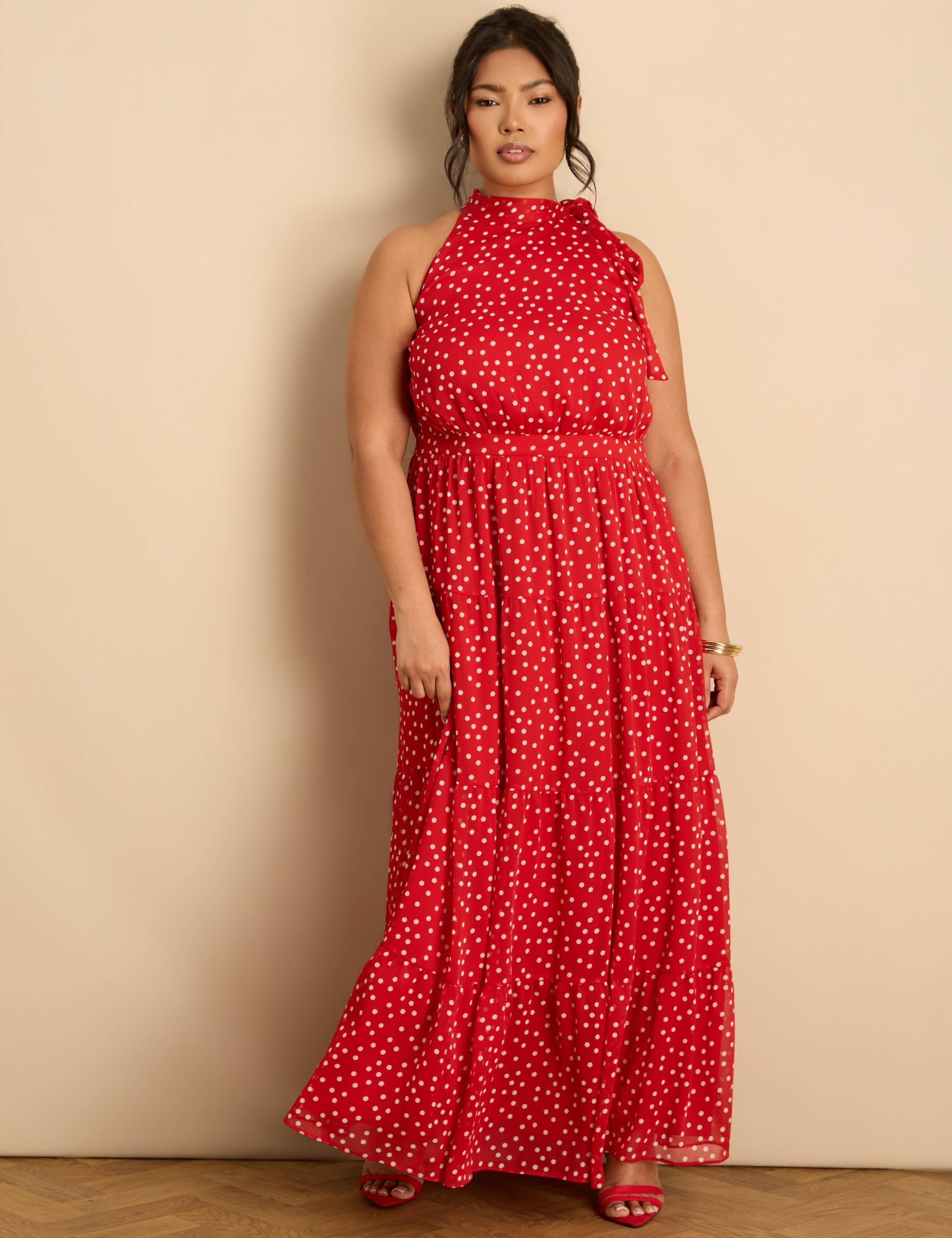 Polka Dot Halter Neck Maxi Waisted Dress 5 of 5