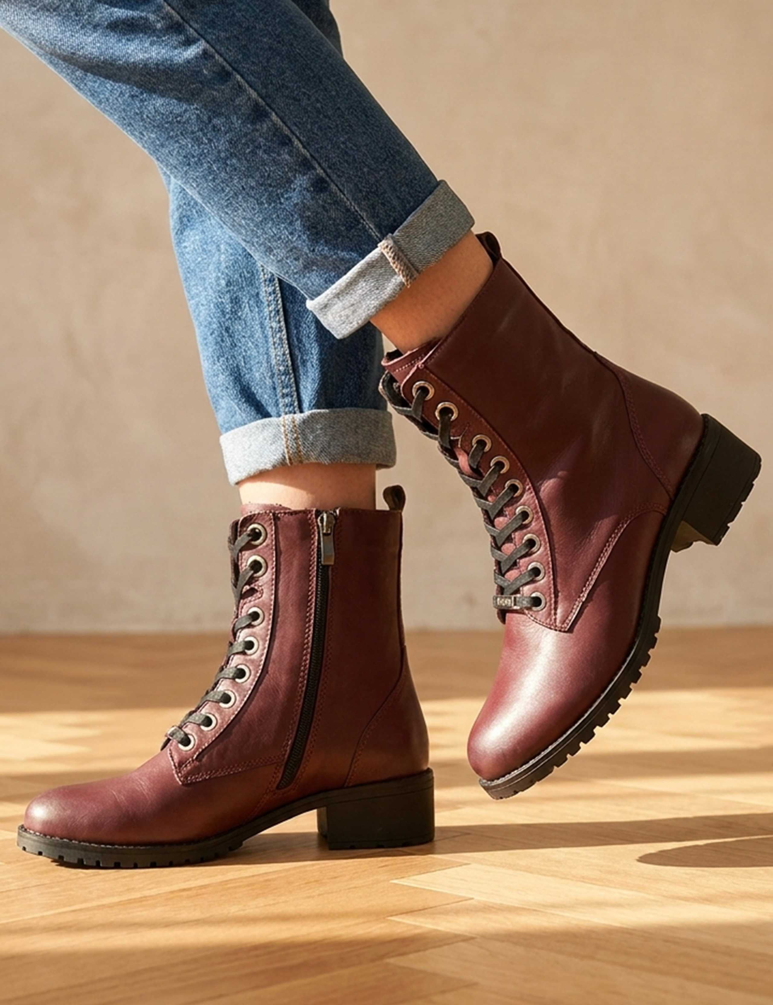 Leather Block Heel Ankle Boots 1 of 6