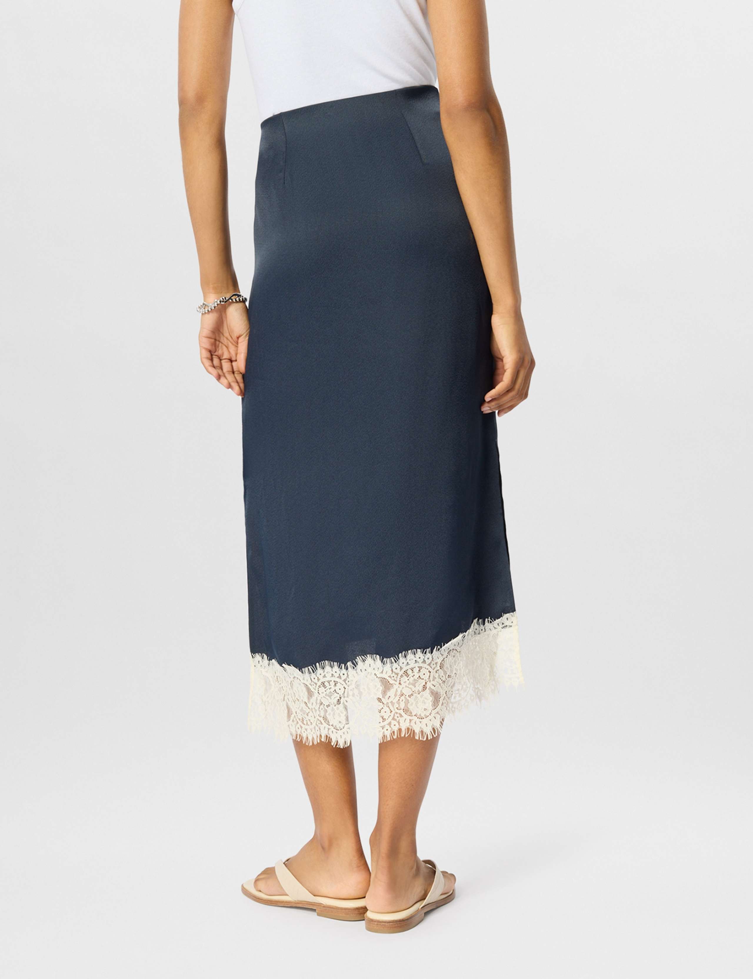 Satin Lace Detail Midi Slip Skirt 5 of 7