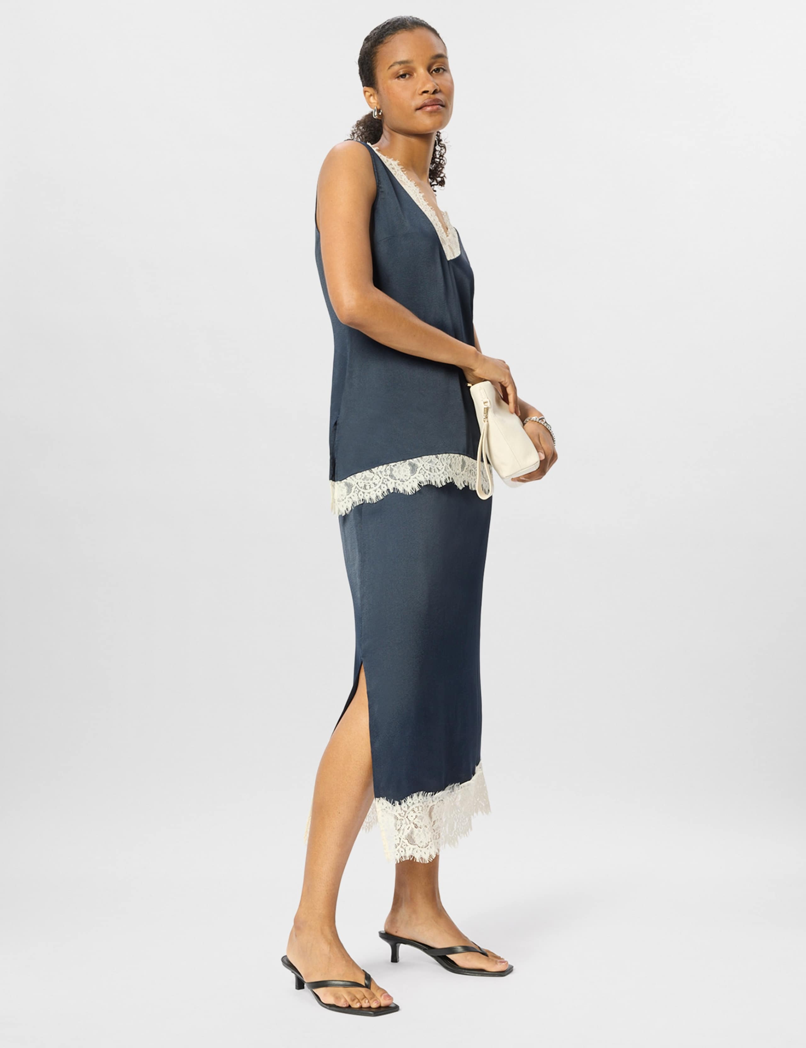 Satin Lace Detail Midi Slip Skirt 7 of 7