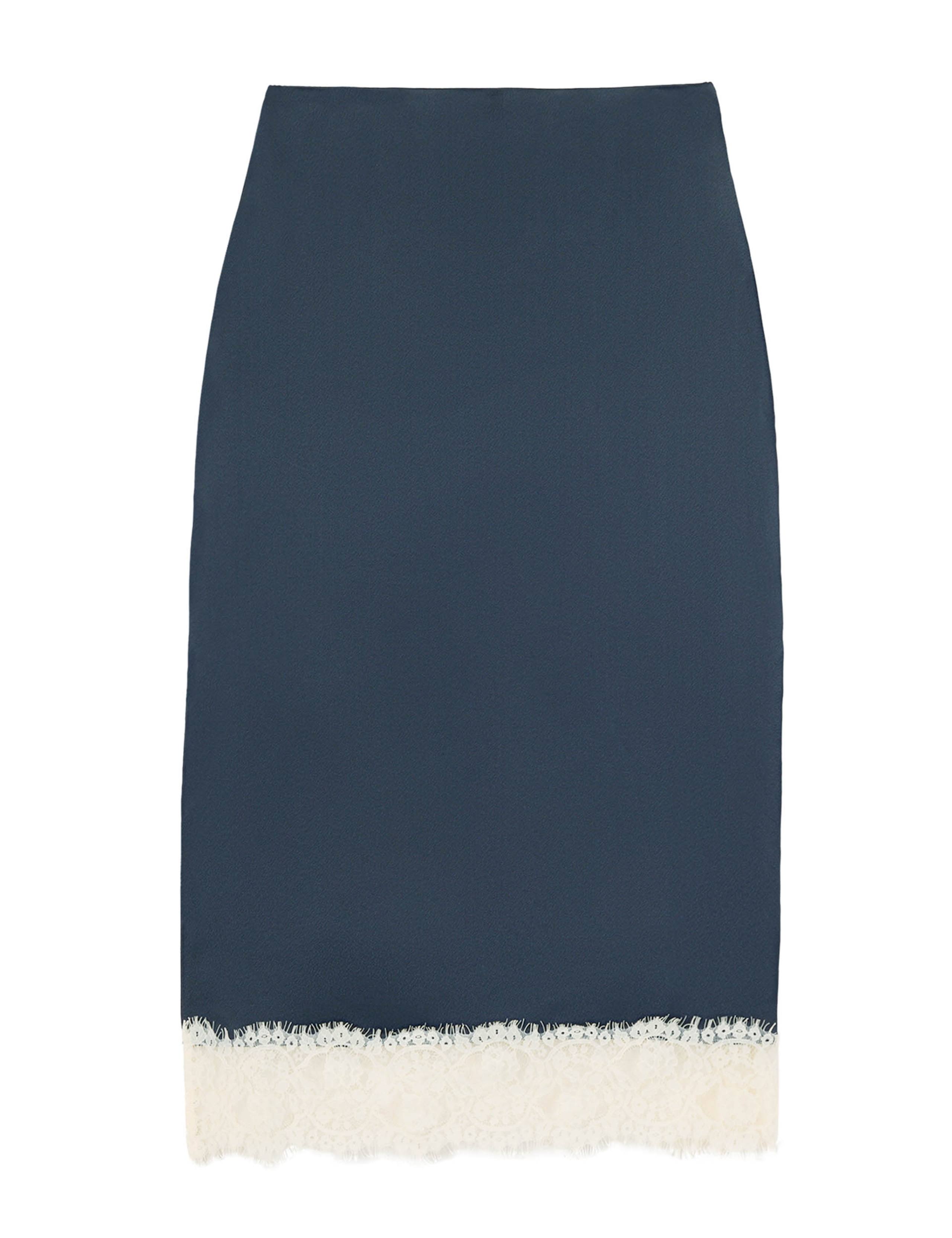 Satin Lace Detail Midi Slip Skirt 2 of 7