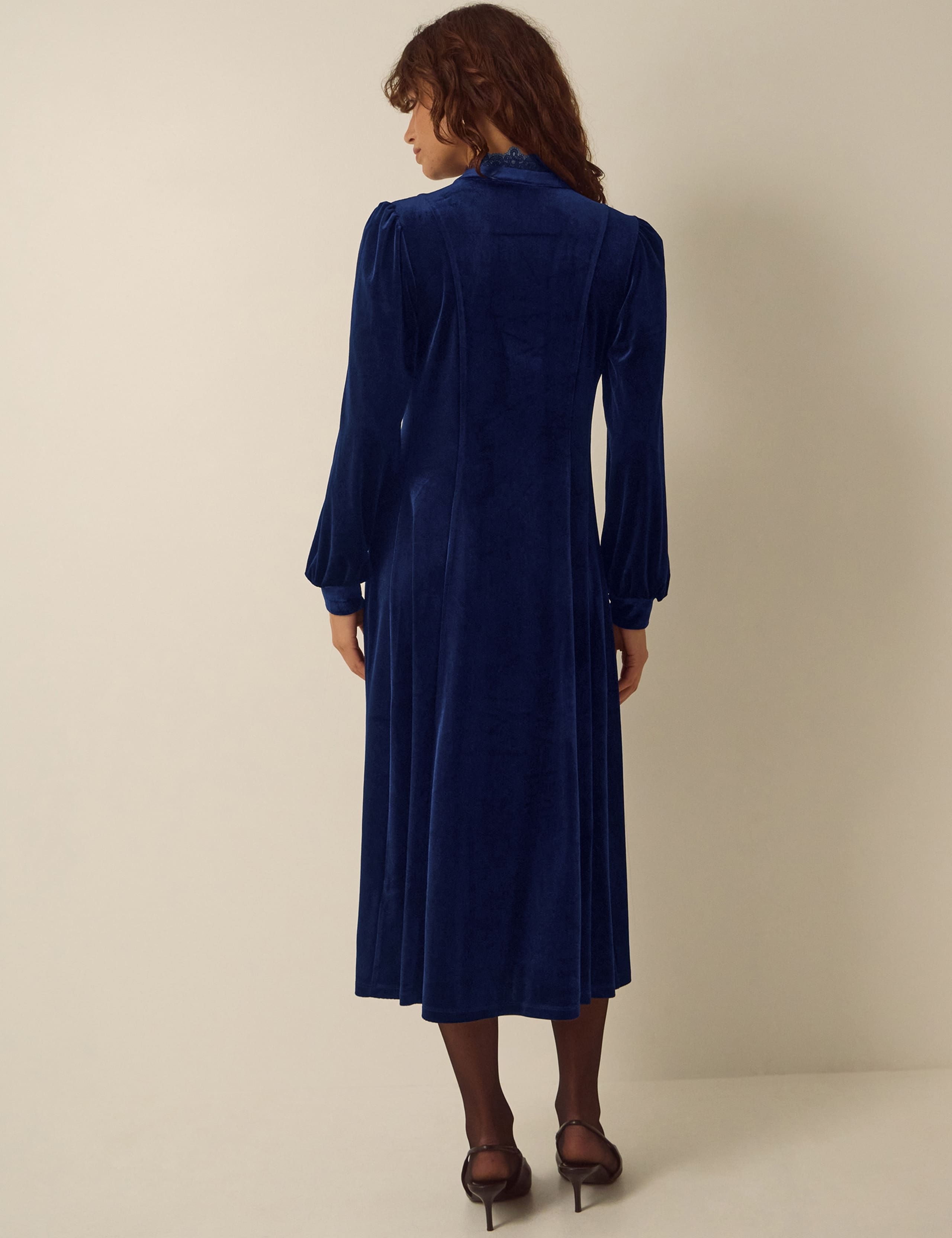 Velvet Pintuck High Neck Midi Dress 3 of 5