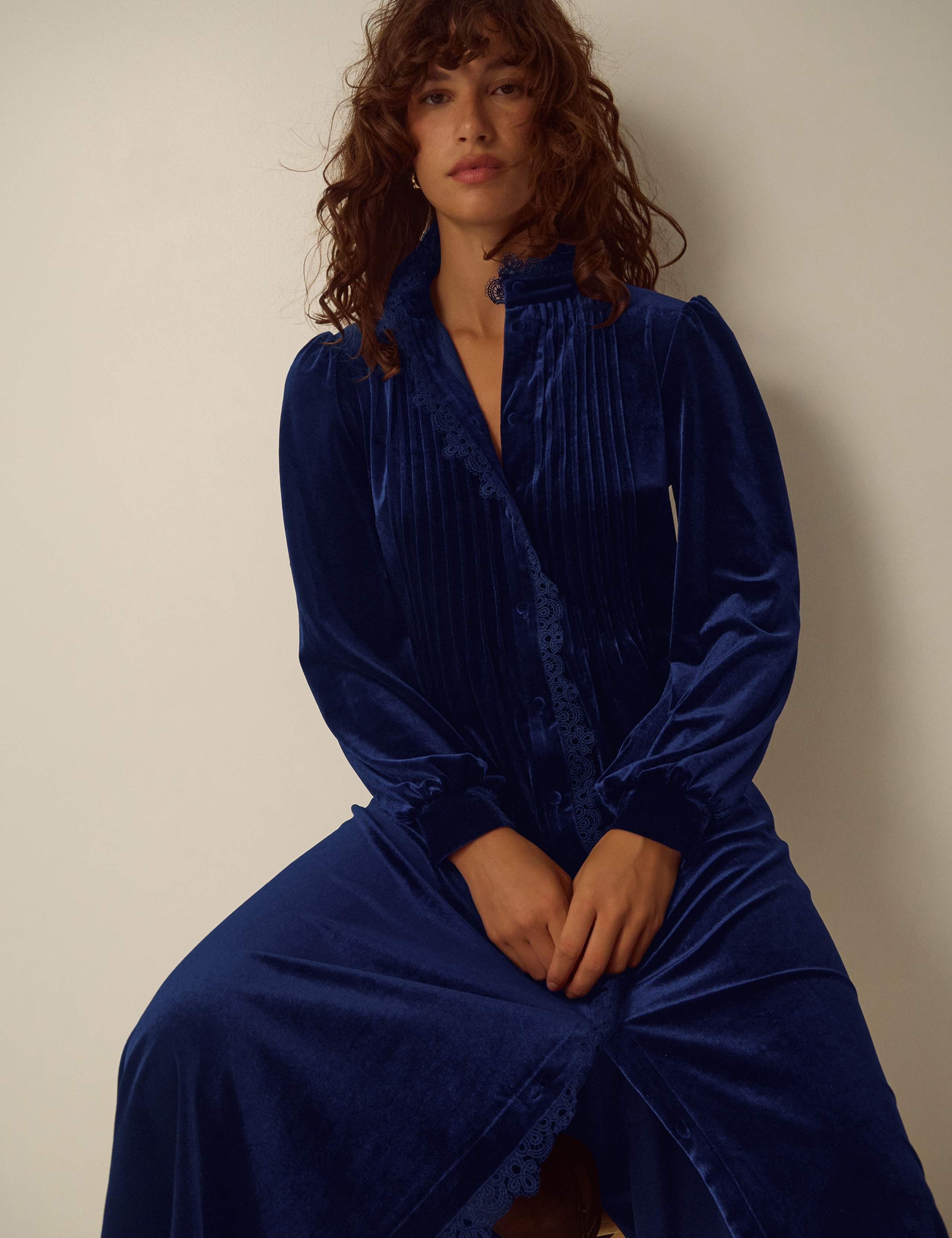 Velvet Pintuck High Neck Midi Dress 4 of 5