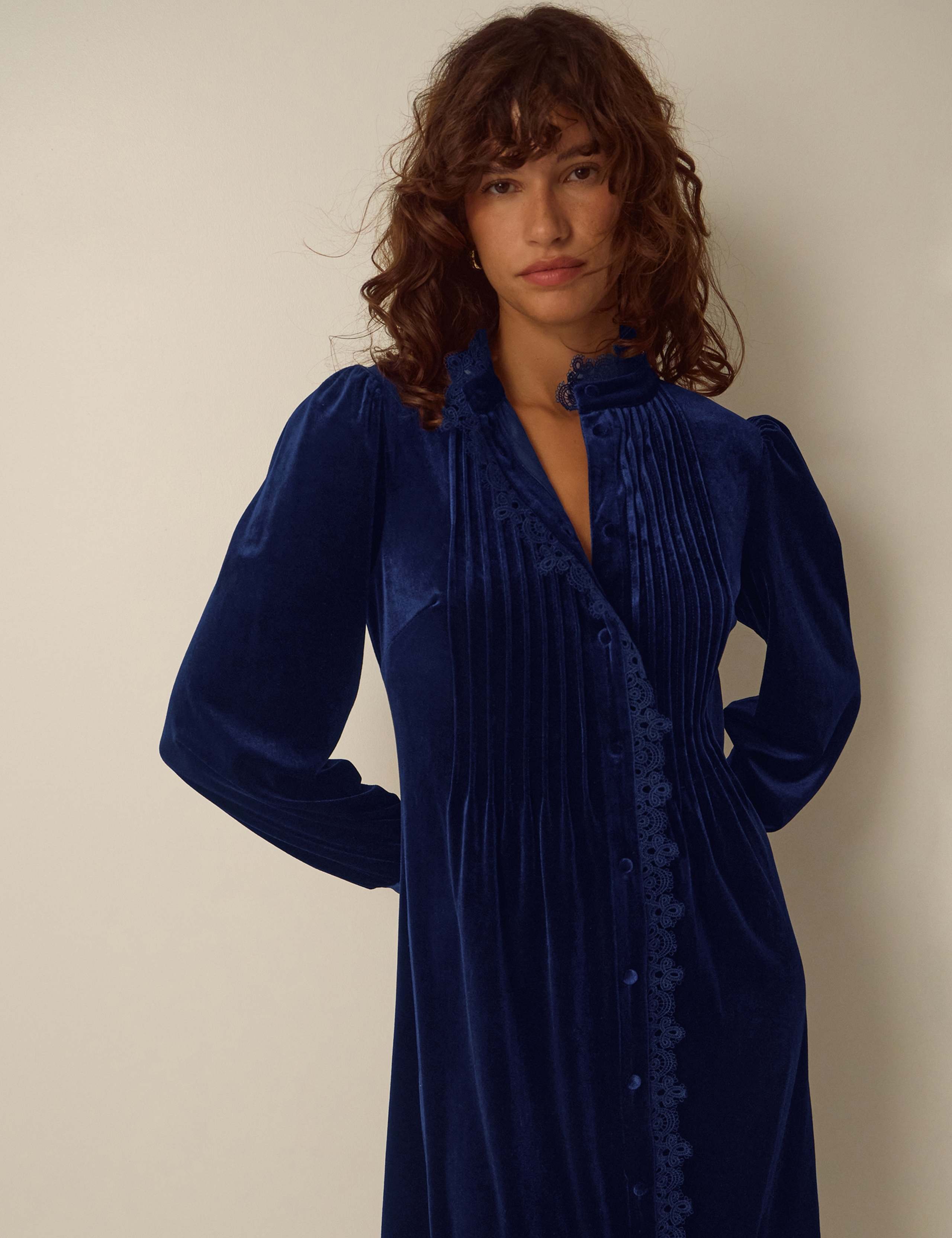 Velvet Pintuck High Neck Midi Dress 5 of 5