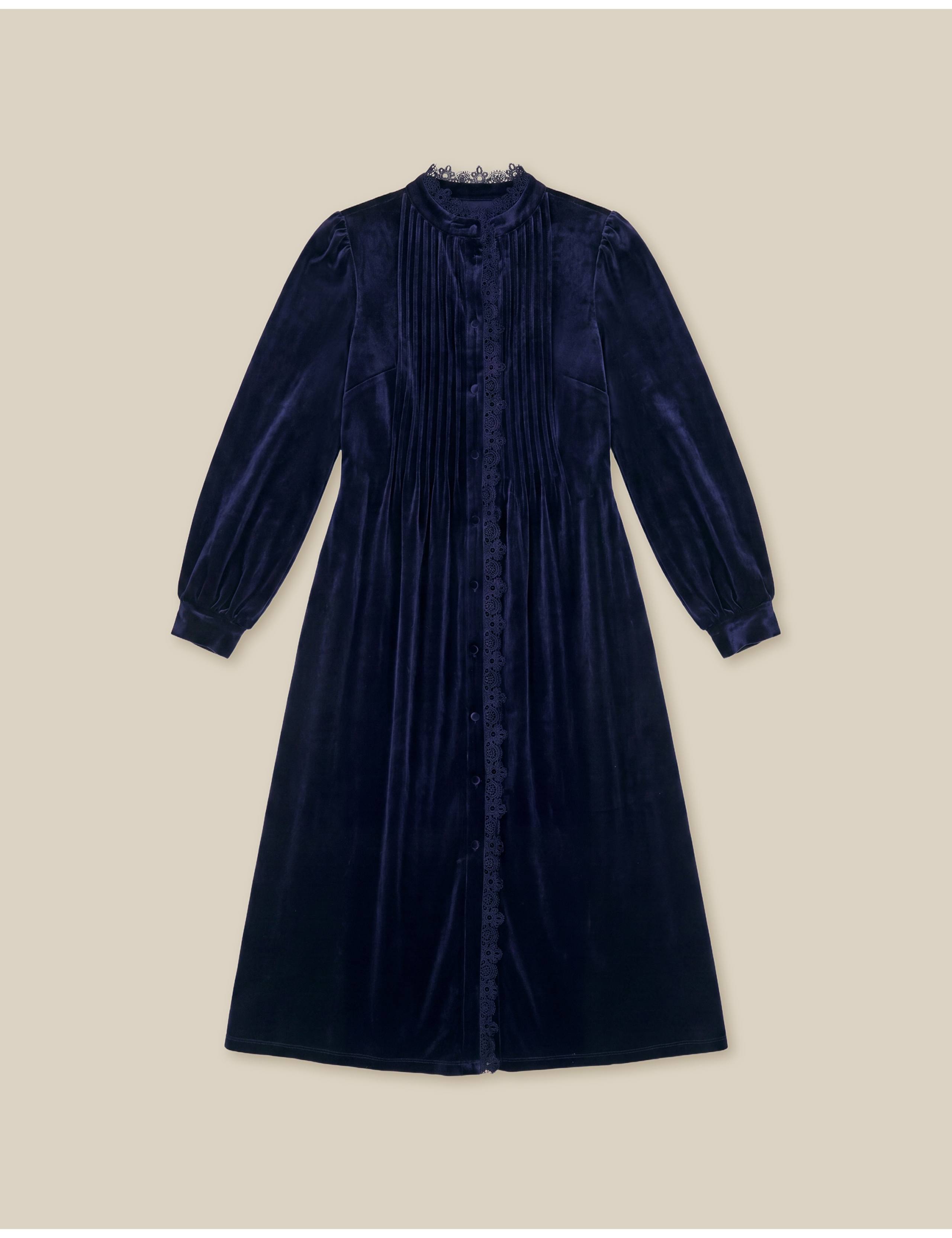 Velvet Pintuck High Neck Midi Dress 2 of 5
