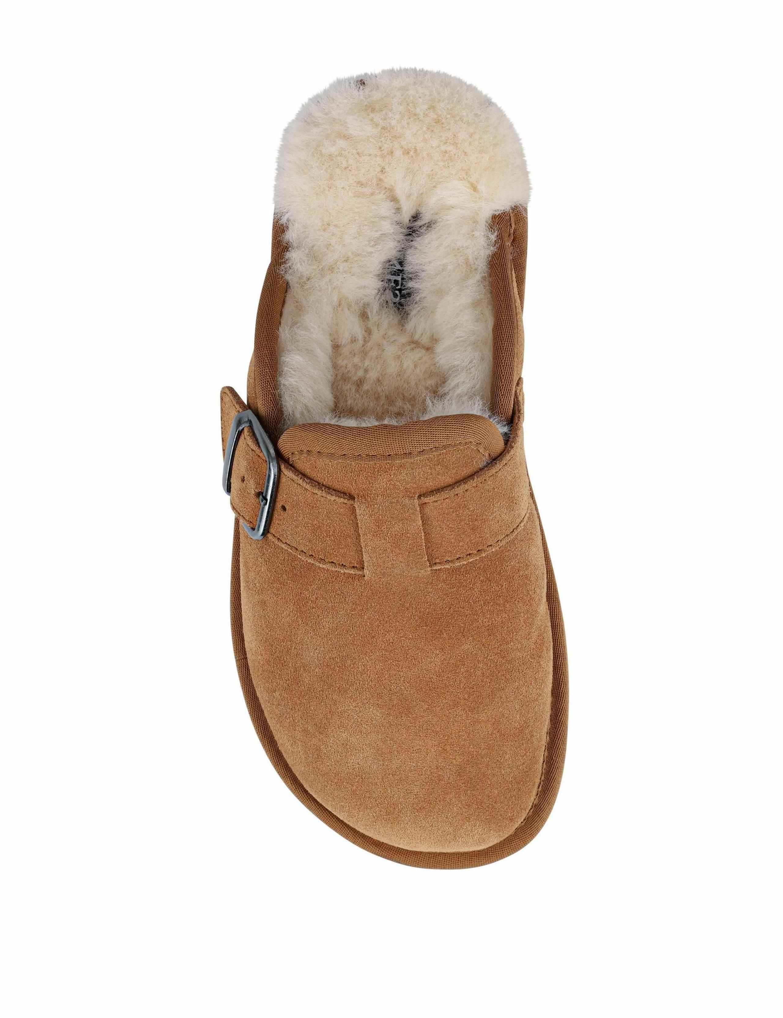 Suede Faux Fur Lined Round Toe Mule Slippers 4 of 6