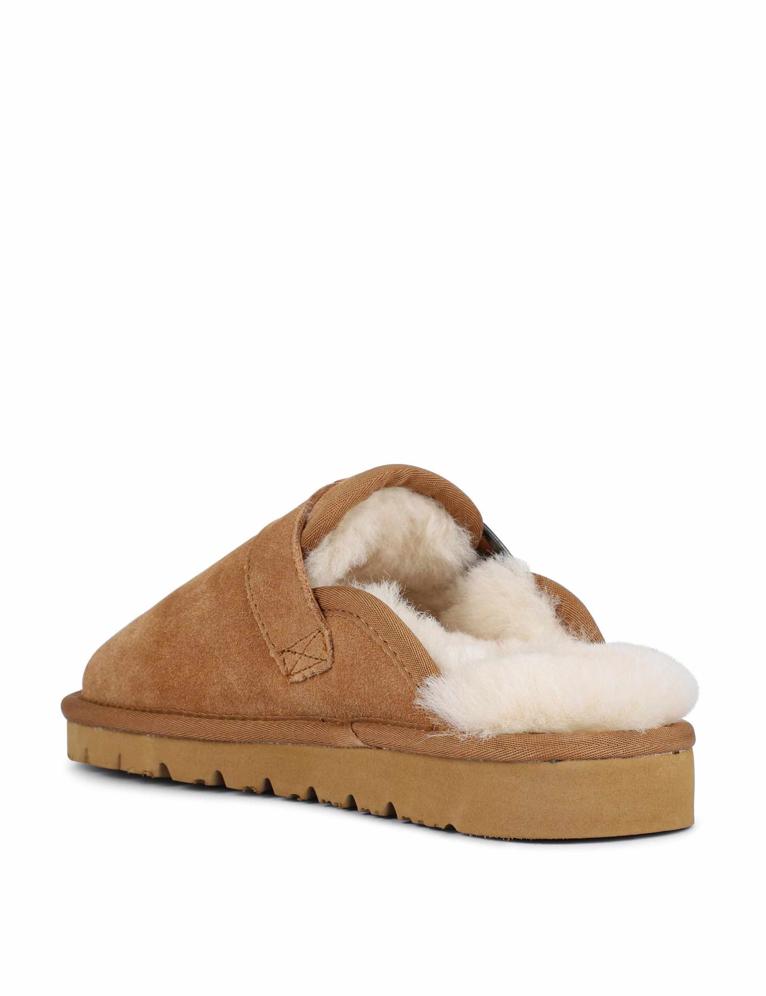 Suede Faux Fur Lined Round Toe Mule Slippers 5 of 6