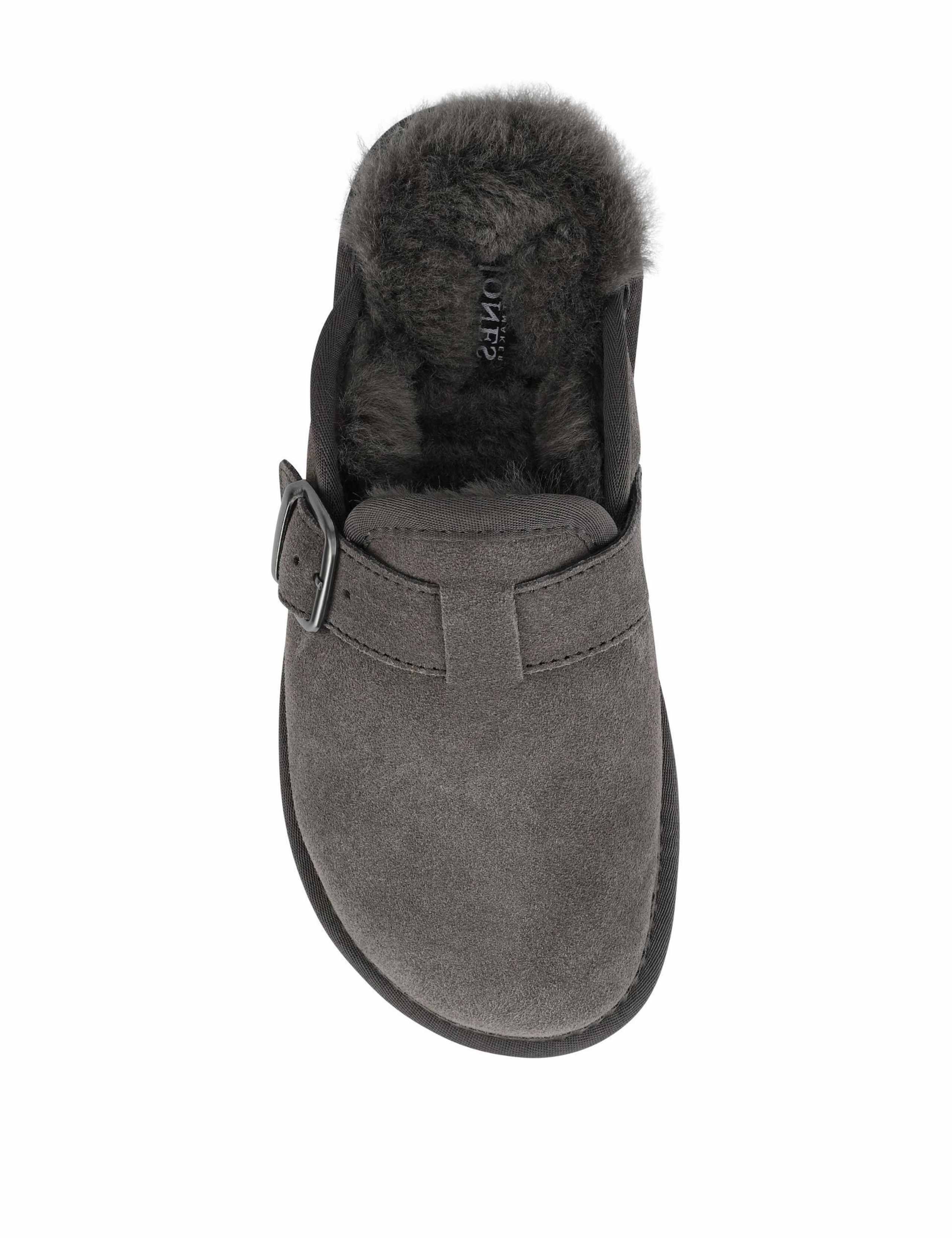 Suede Faux Fur Lined Round Toe Mule Slippers 4 of 6