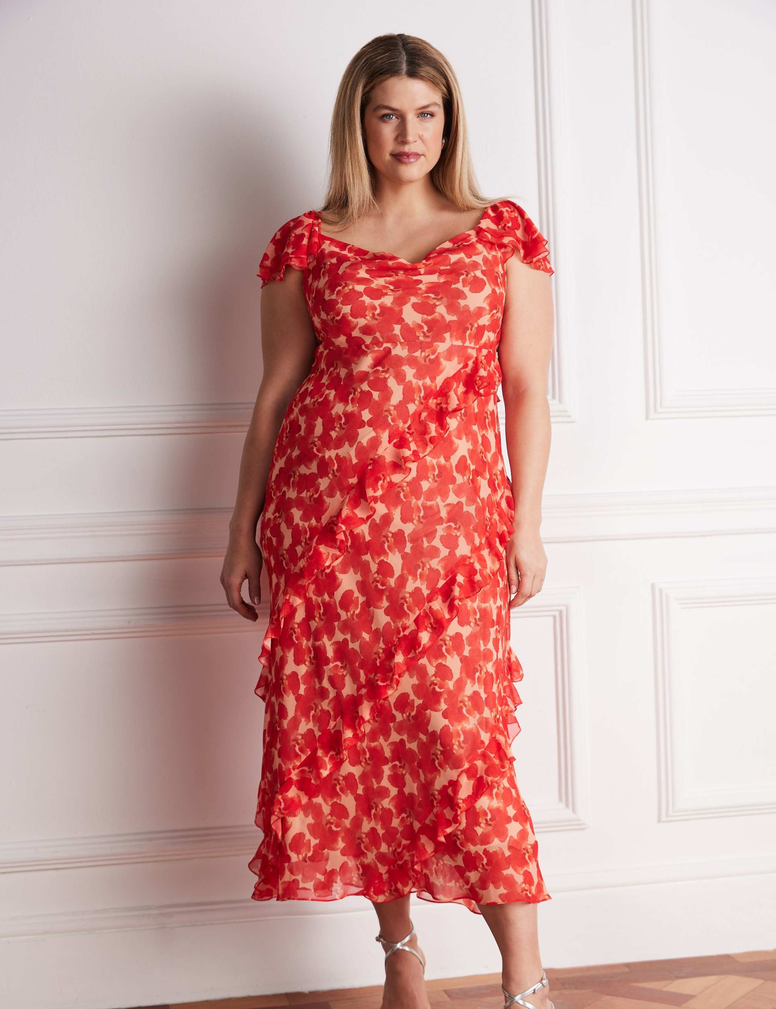 Chiffon Floral Ruffle Sleeve Maxi Dress 3 of 6