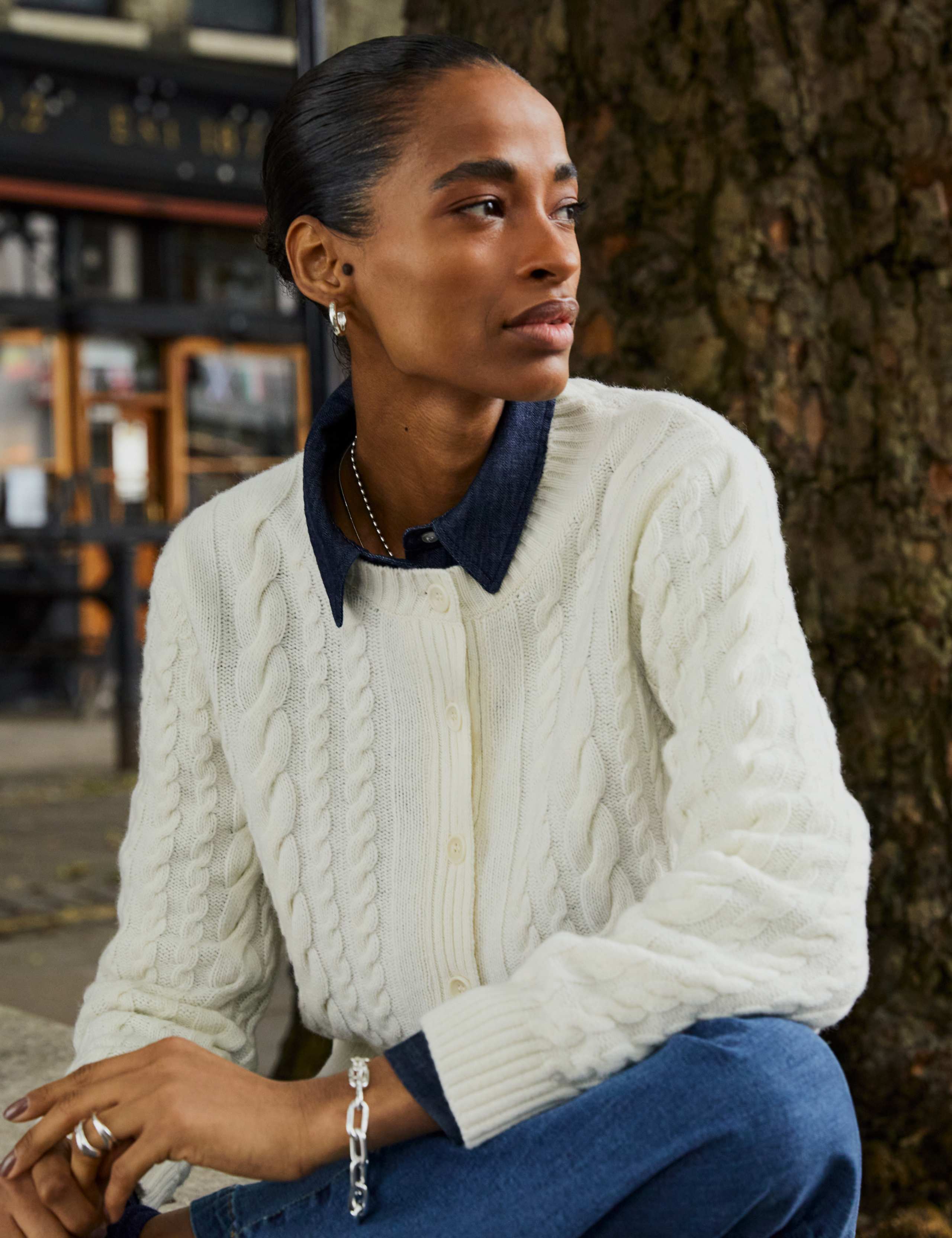 Merino Wool Blend Cable Knit Cardigan 3 of 6