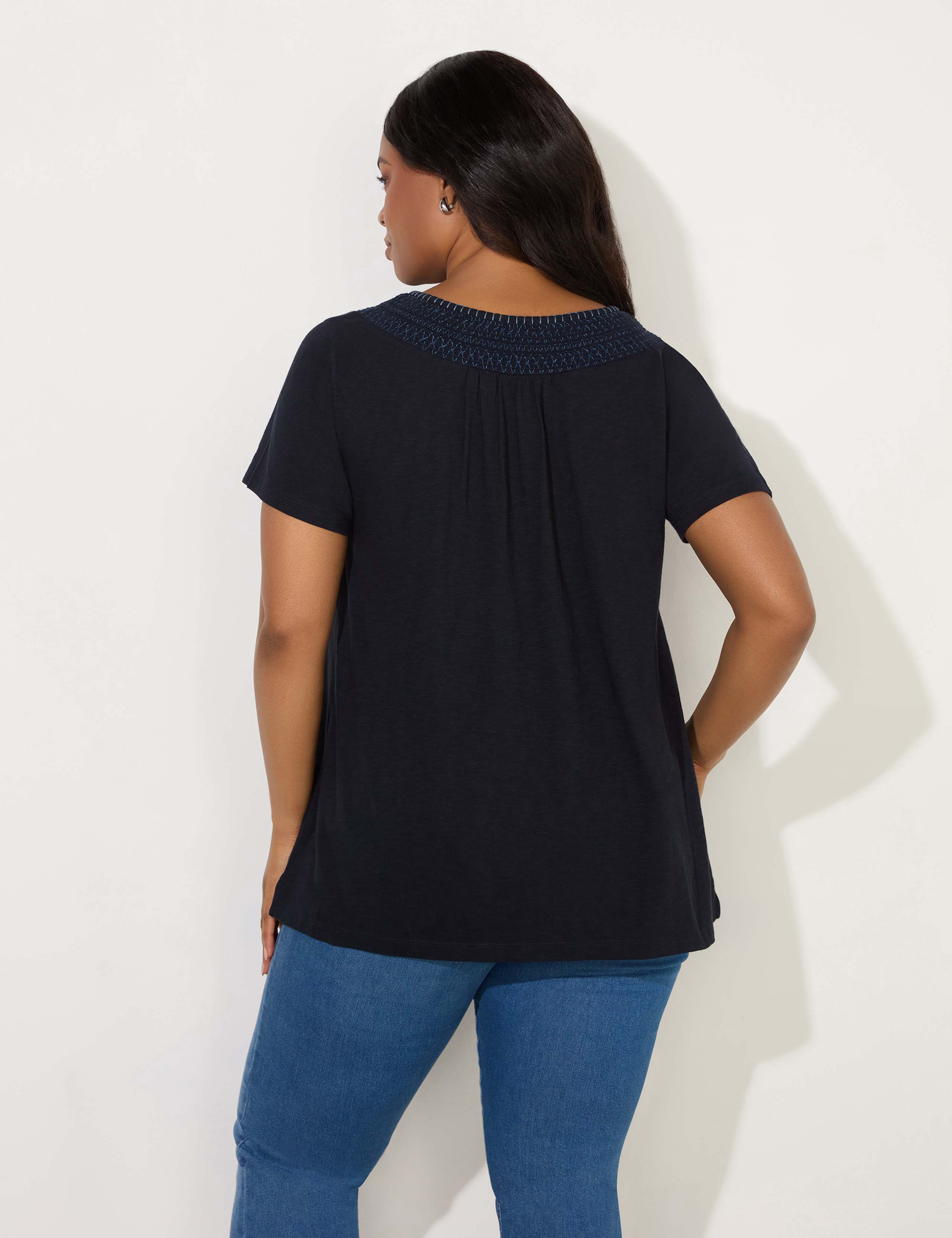 Pure Cotton Embroidered Shirred Neck Top 3 of 3