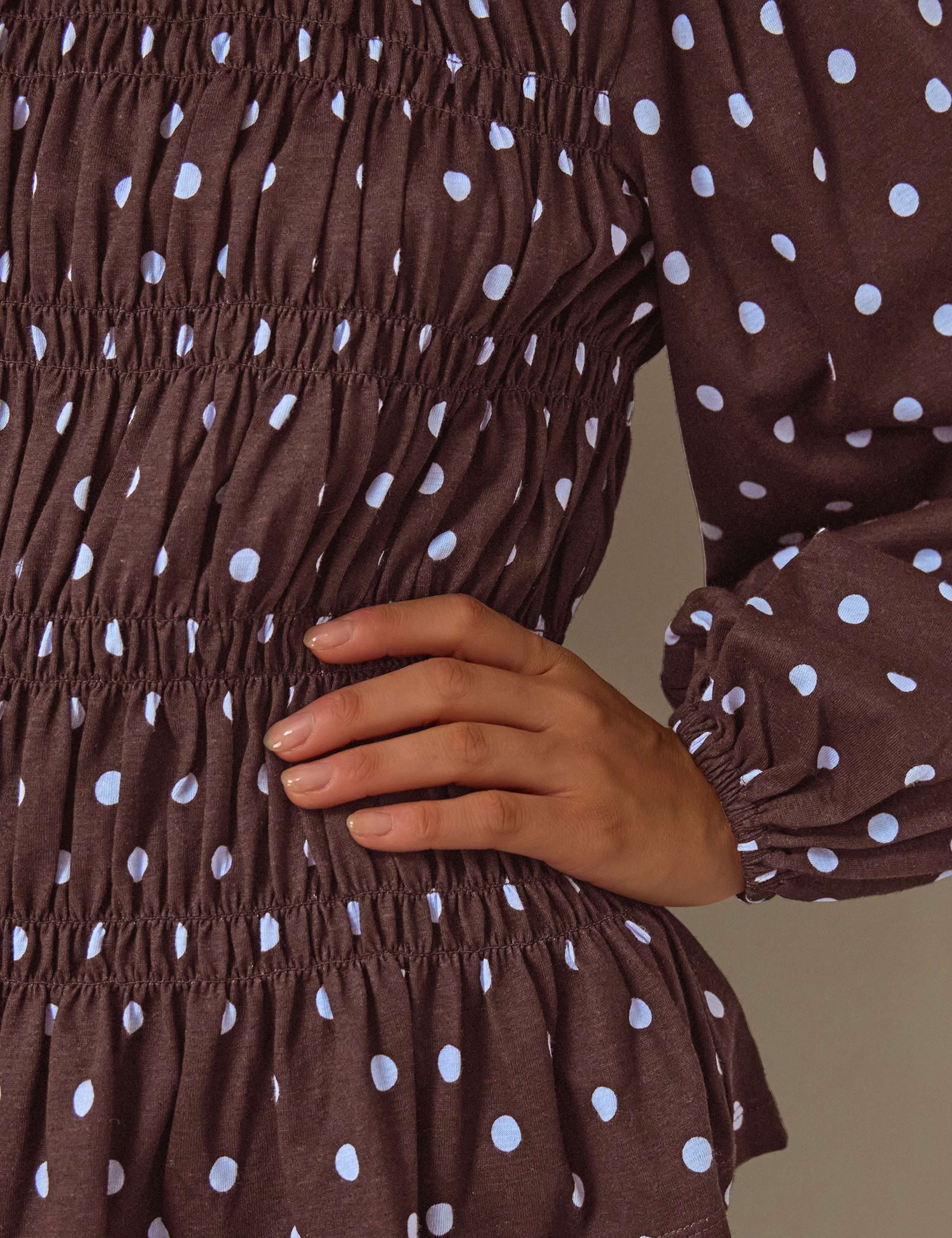 Cotton Rich Polka Dot Crew Neck Smocked Top 5 of 5