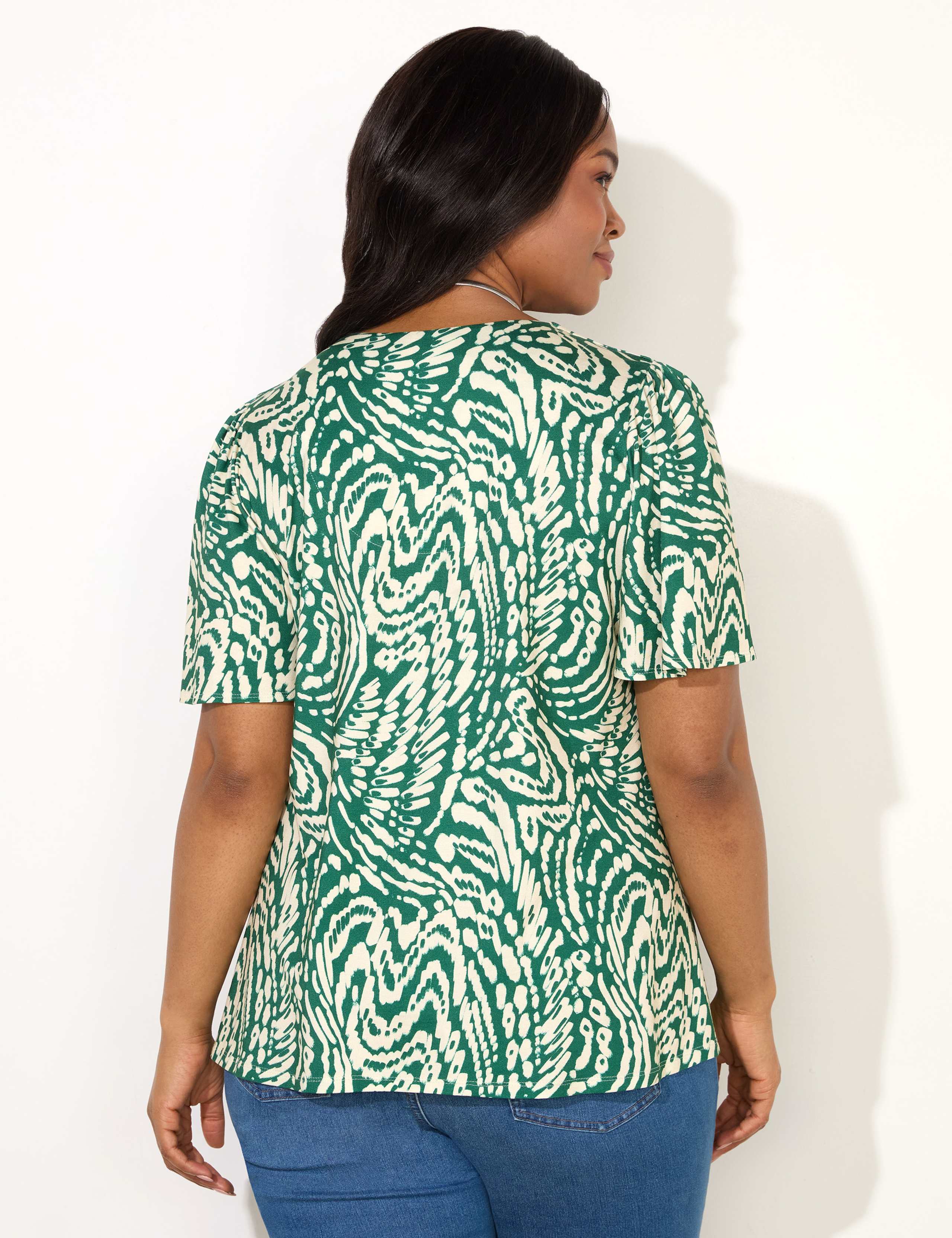 Jersey Printed V-Neck Angel Sleeve Top 3 of 3
