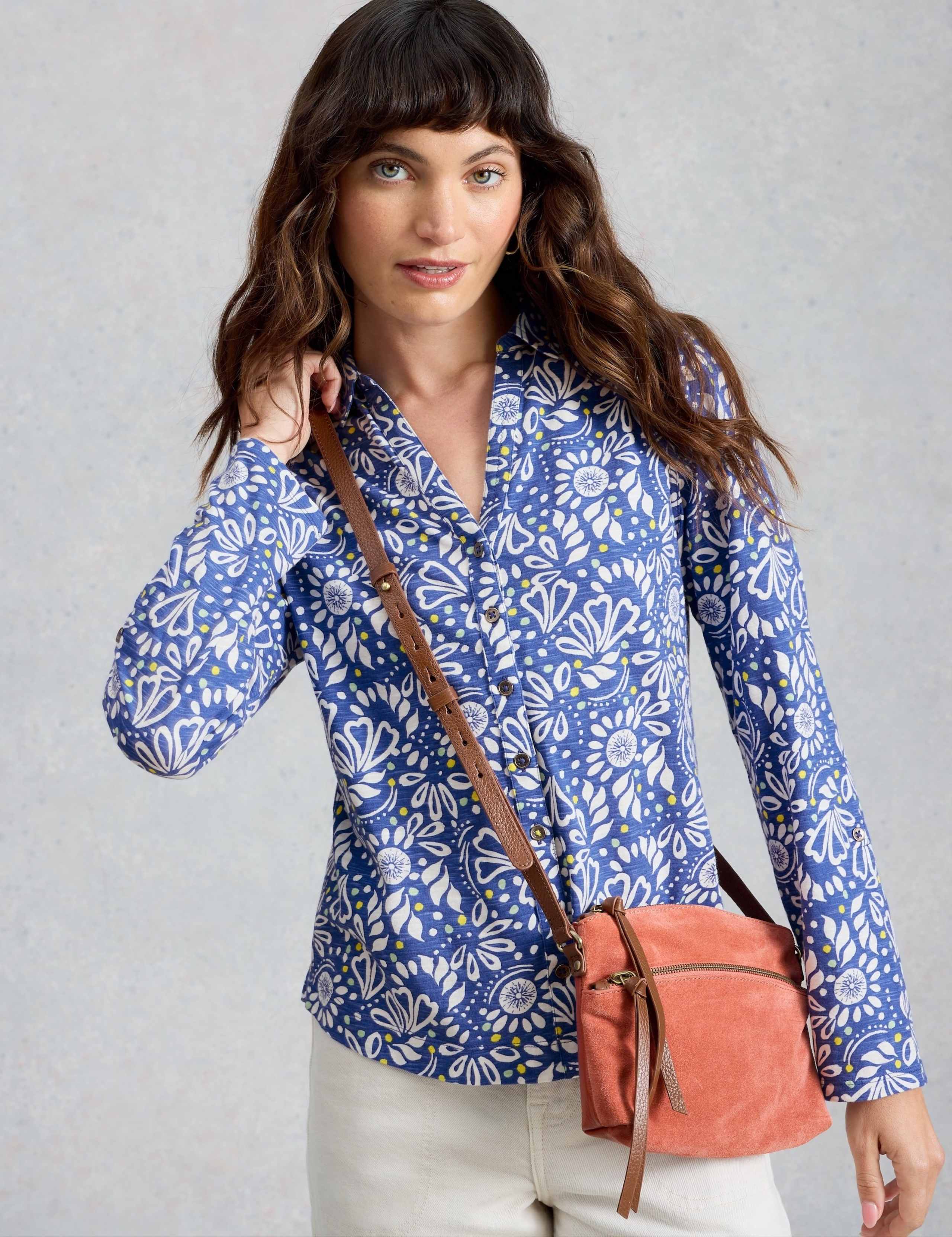 Pure Cotton Jersey Floral Button Through Shirt 1 of 6