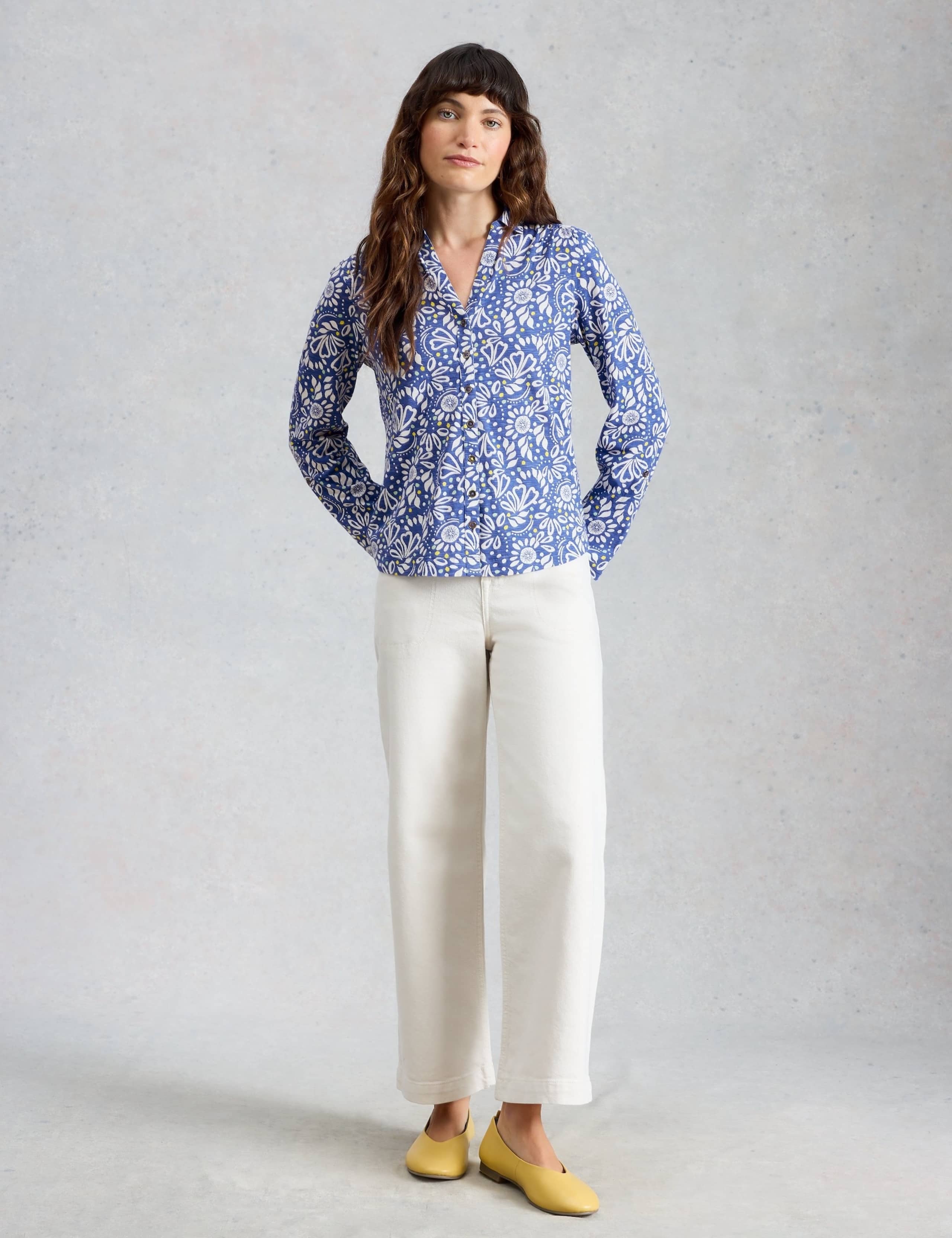 Pure Cotton Jersey Floral Button Through Shirt 3 of 6