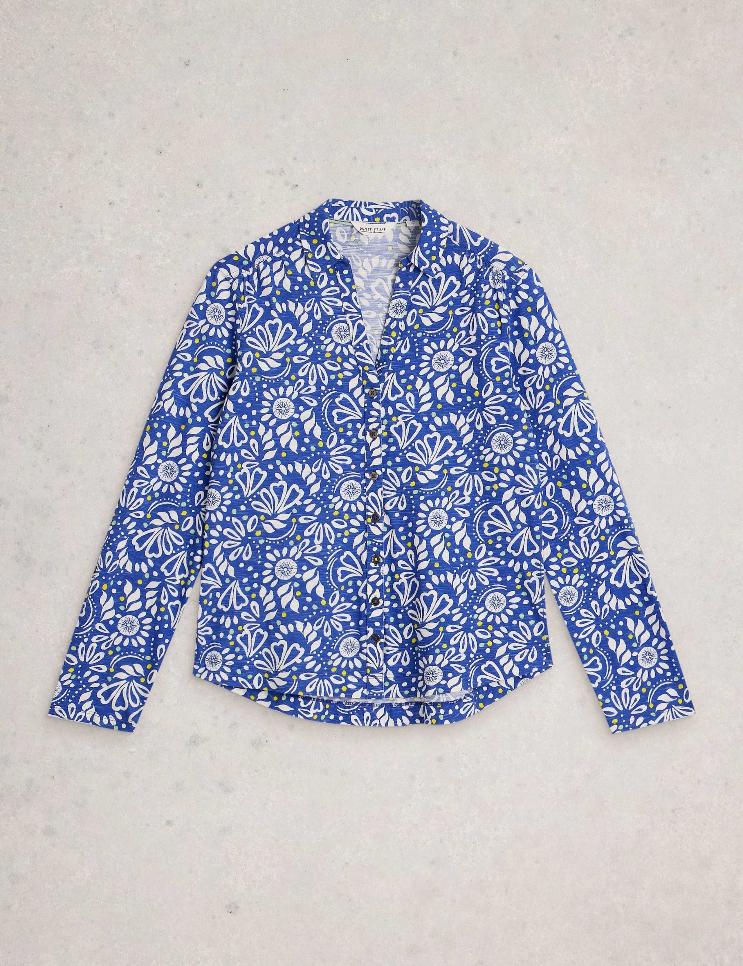 Pure Cotton Jersey Floral Button Through Shirt 2 of 6