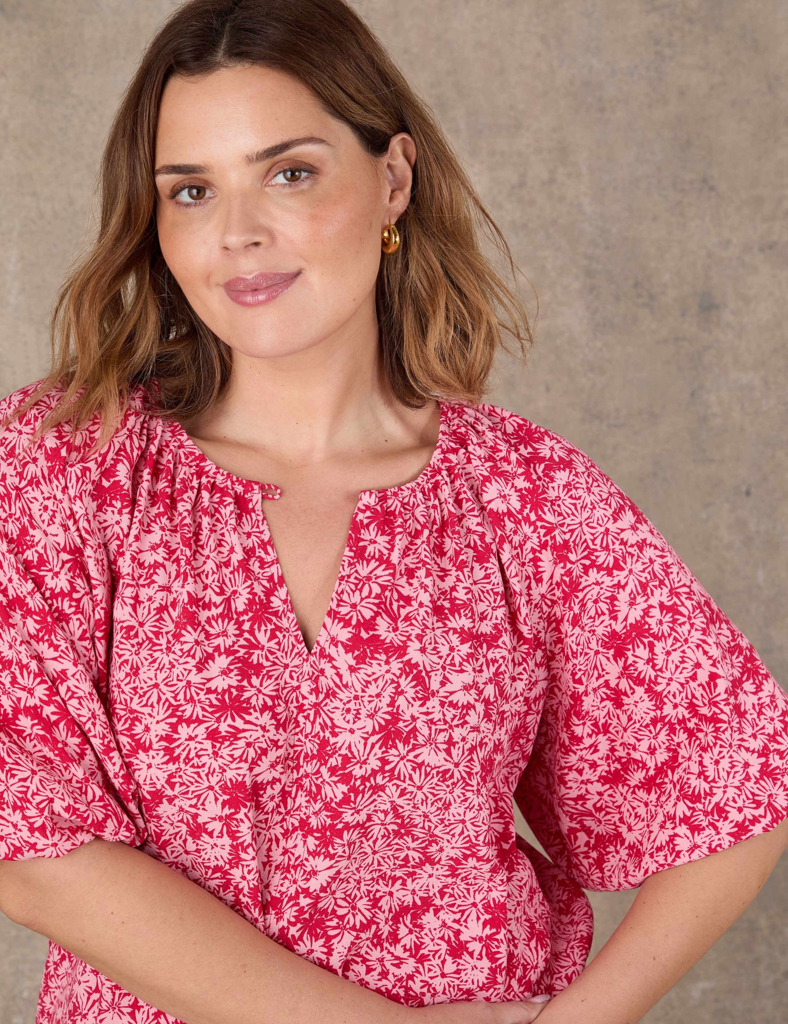 Ditsy Floral Notch Neck Puff Sleeve Blouse 3 of 4