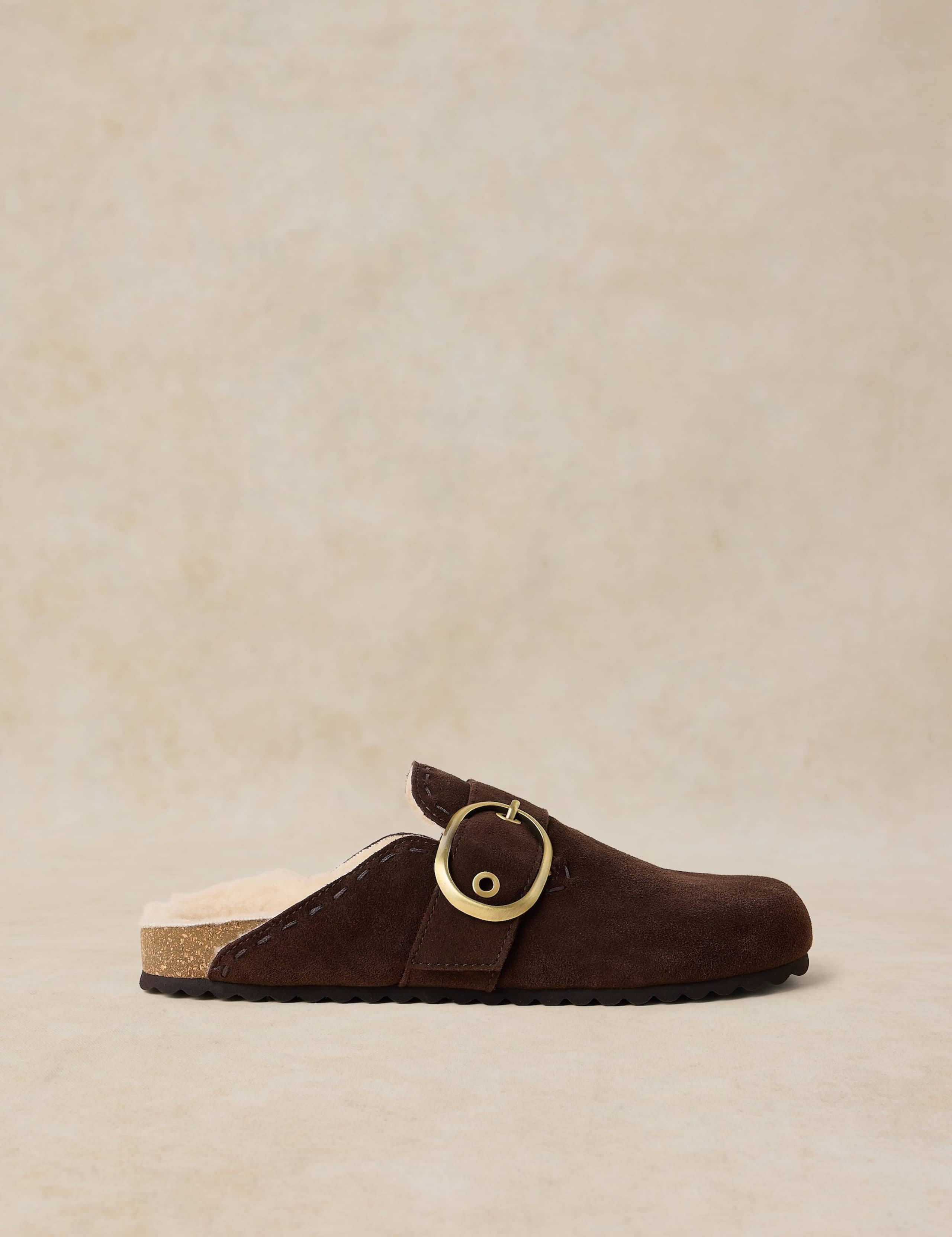 Suede Faux Fur Lined Mules 1 of 4