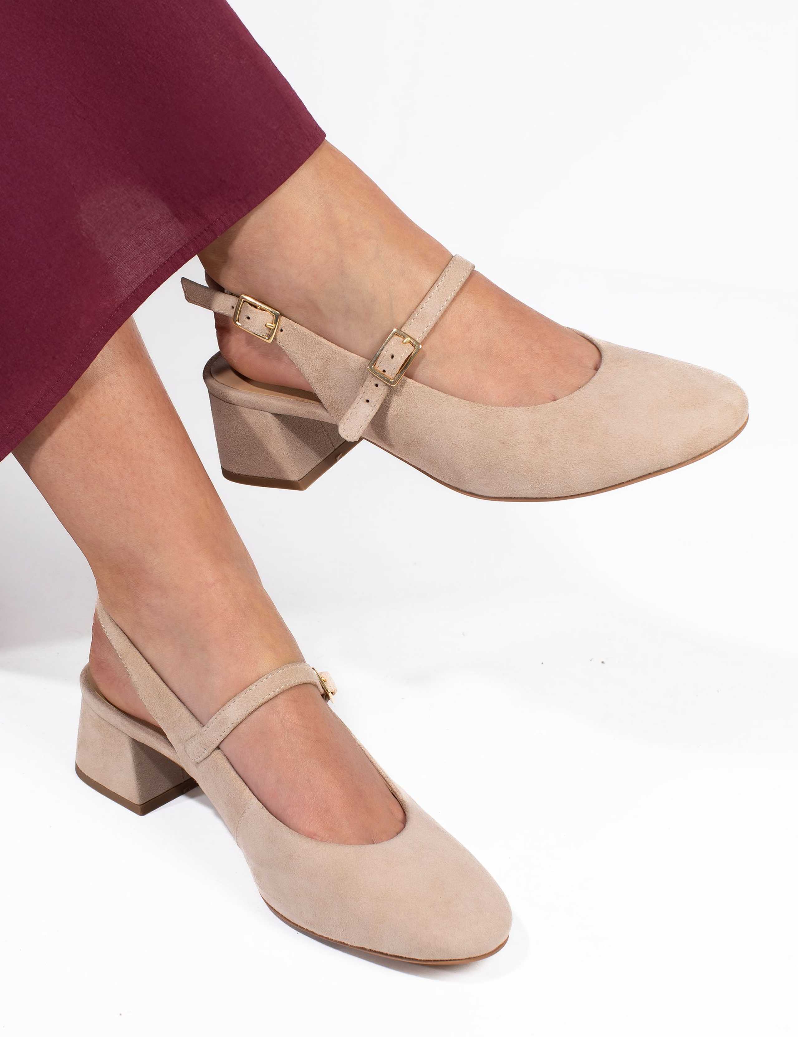 Leather Block Heel Slingback Mary Jane Shoes 2 of 6