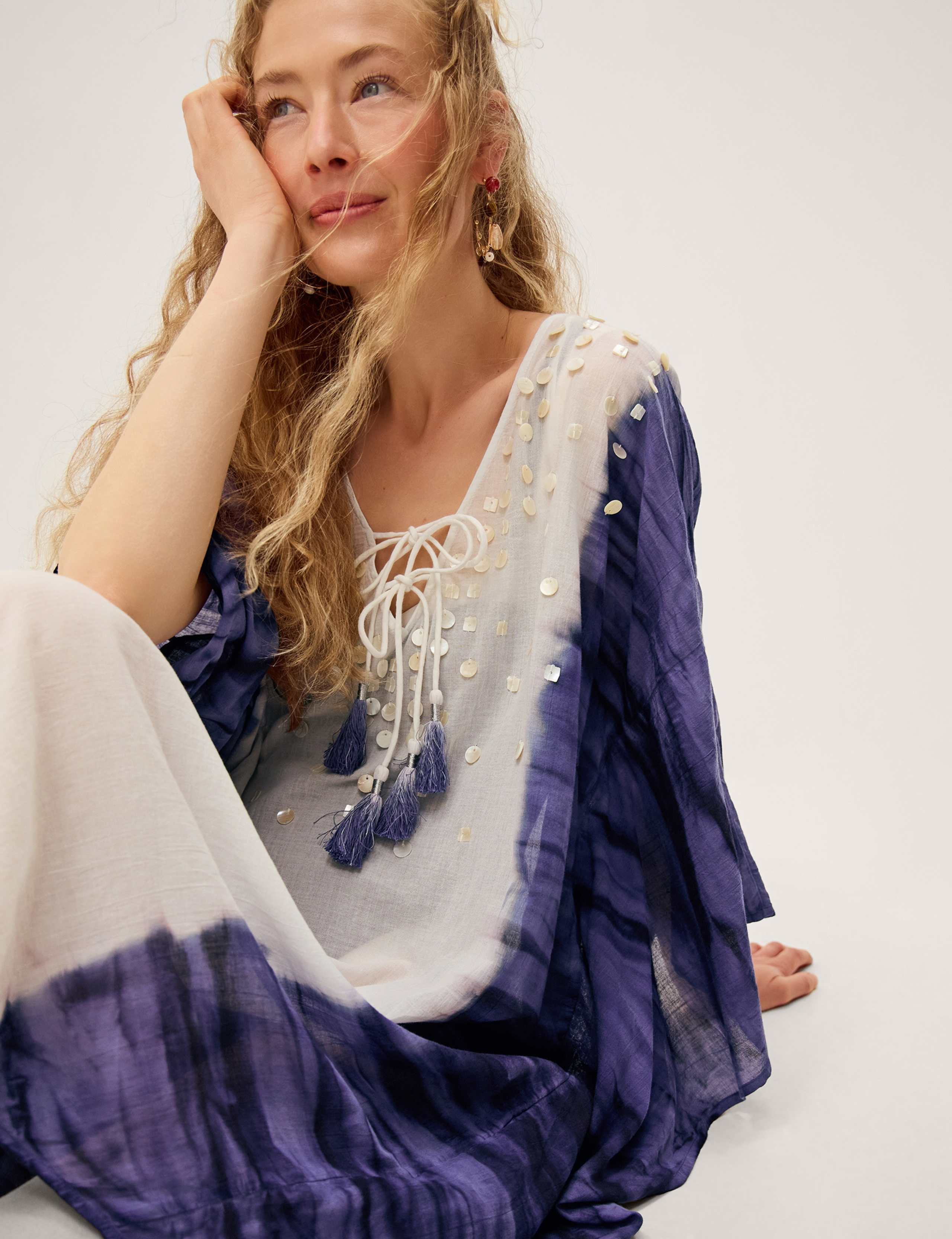 Pure Cotton Embellished Dip Dye Midi Kaftan 4 of 5
