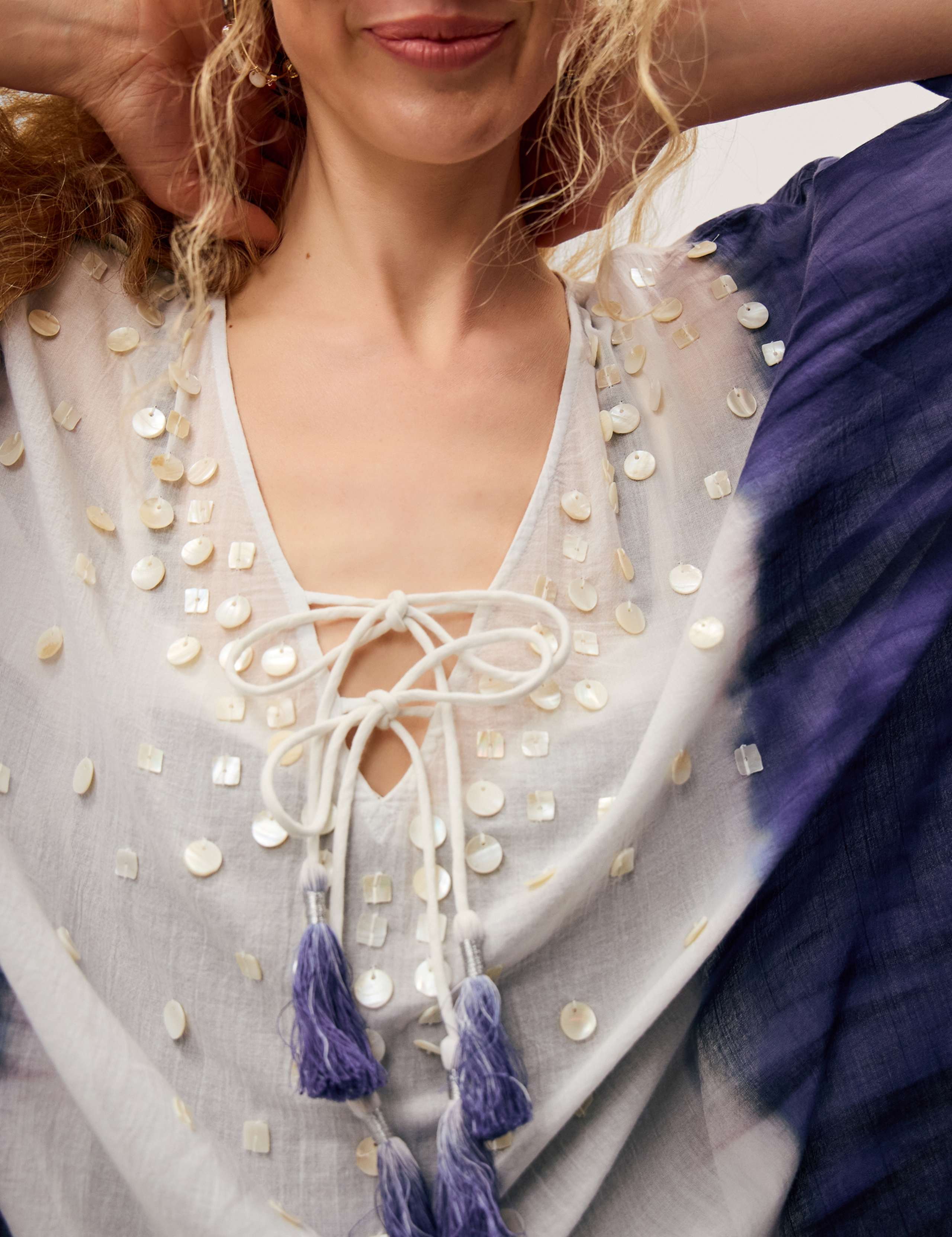 Pure Cotton Embellished Dip Dye Midi Kaftan 5 of 5
