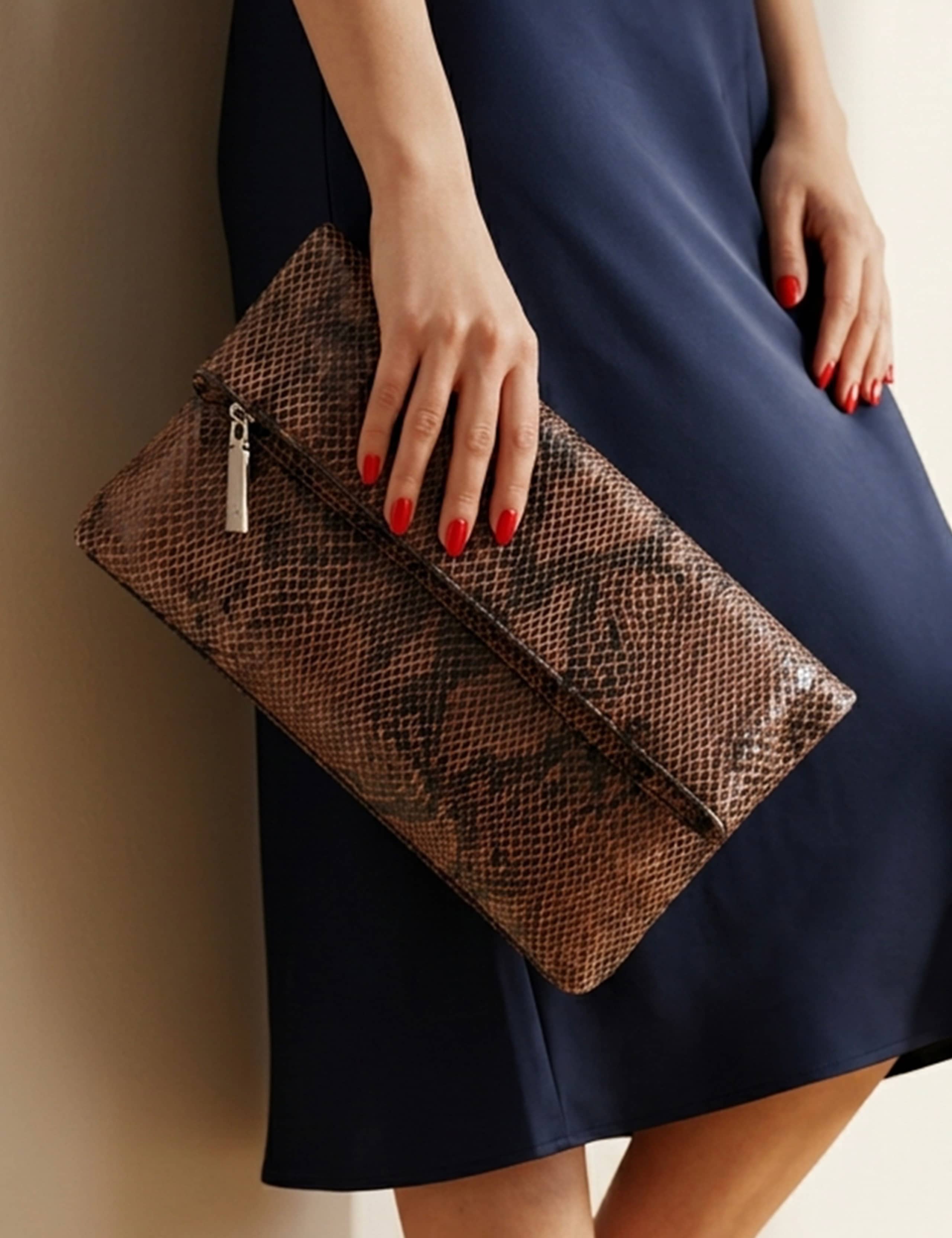 Leather Zip Detail Clutch Bag 1 of 6