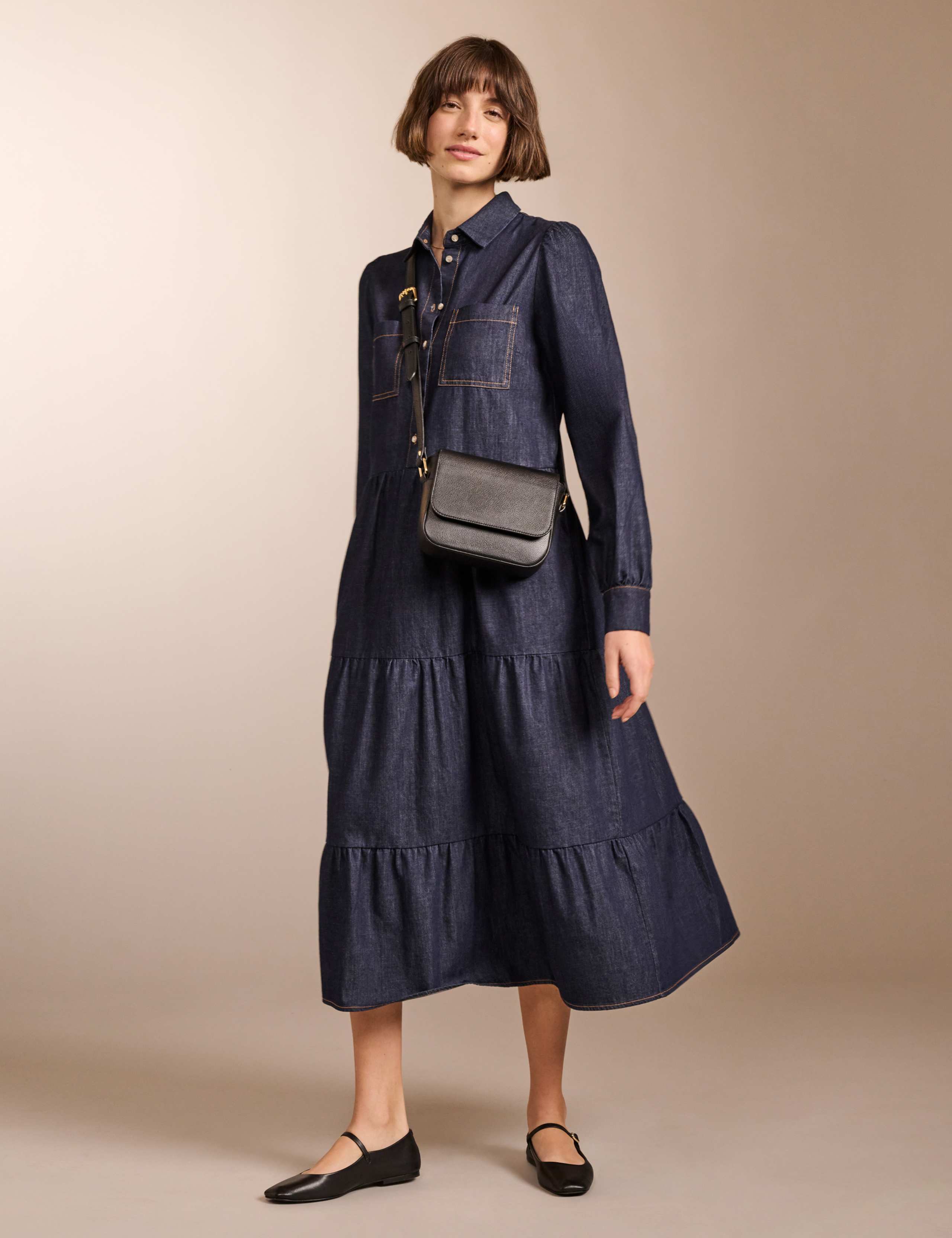 Denim Midi Tiered Dress 1 of 4