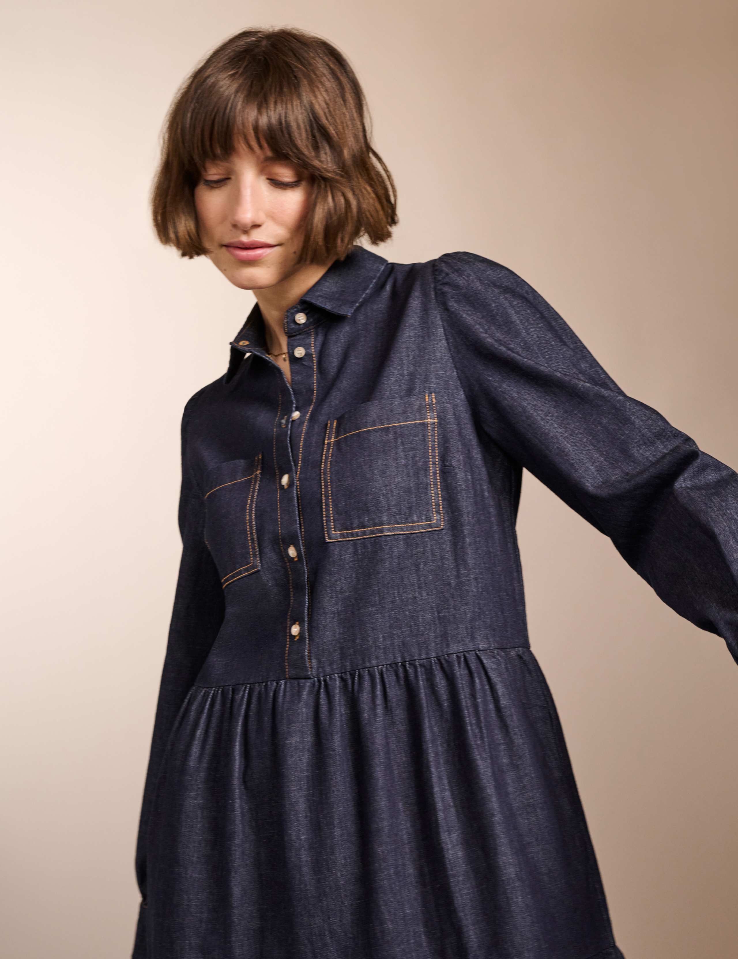 Denim Midi Tiered Dress 2 of 4