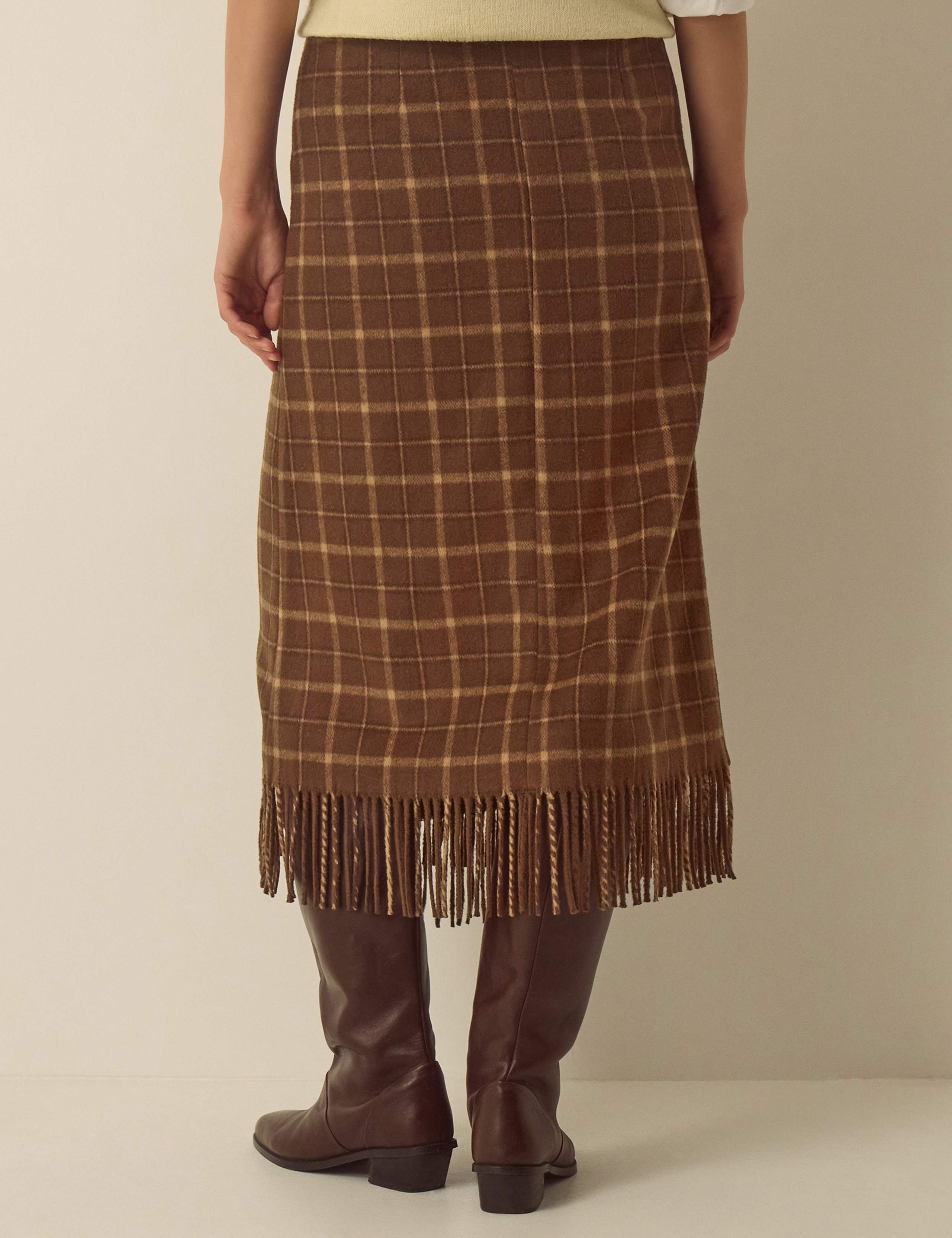 Wool Rich Checked Wrap Midi Skirt 2 of 4