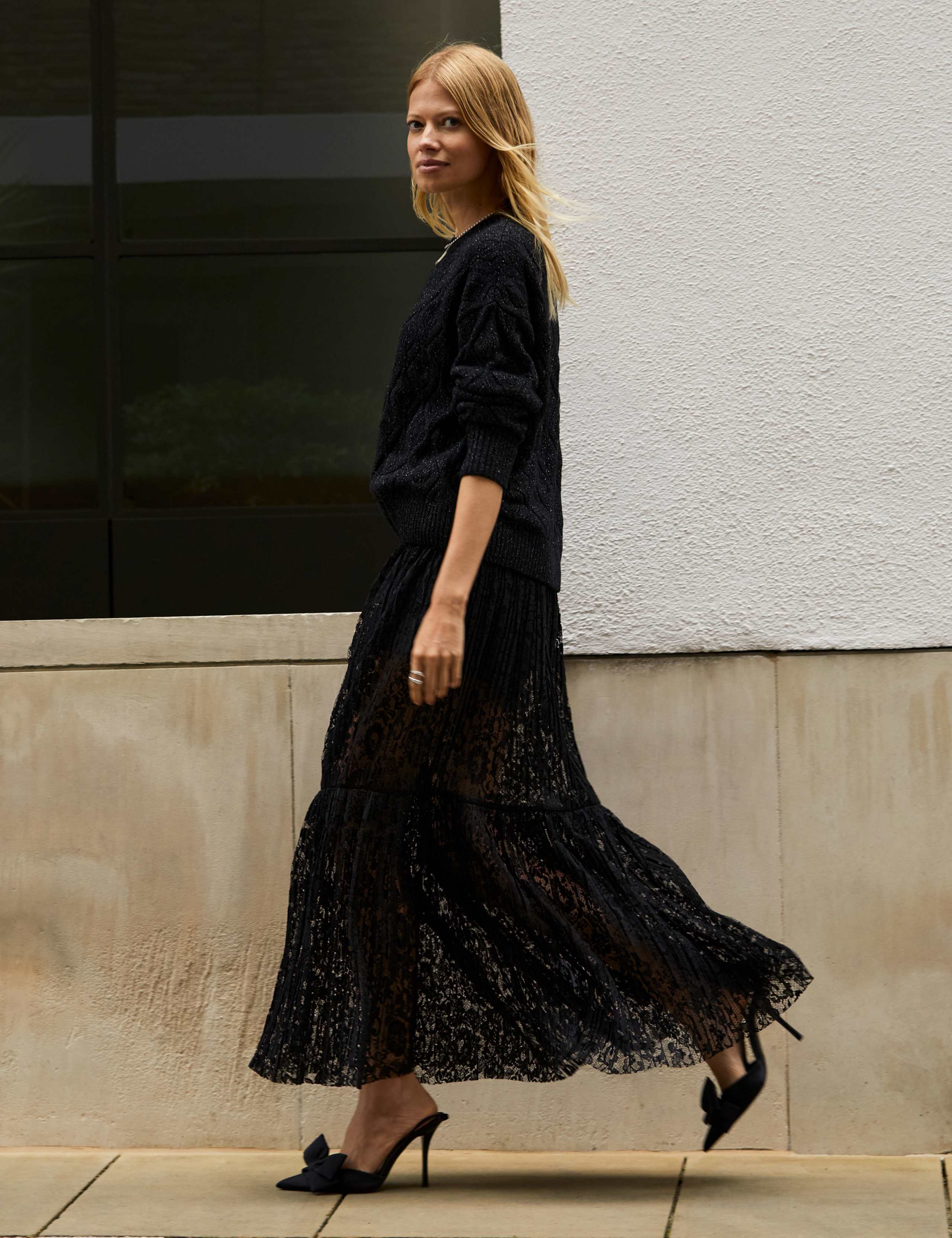 Lace Pleated Midi Tiered A-Line Skirt 2 of 4