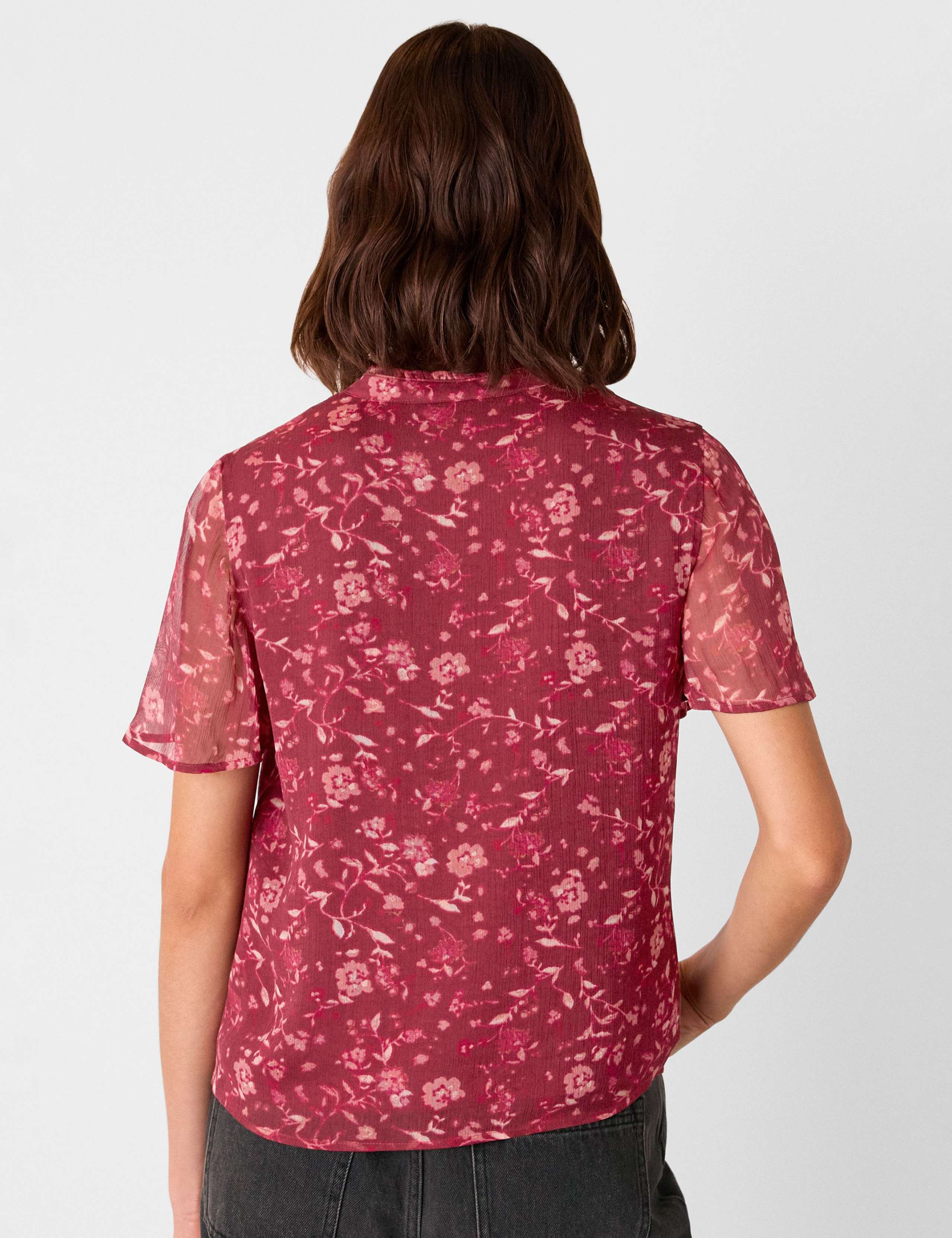Floral Textured V-Neck Pintuck Blouse 3 of 4