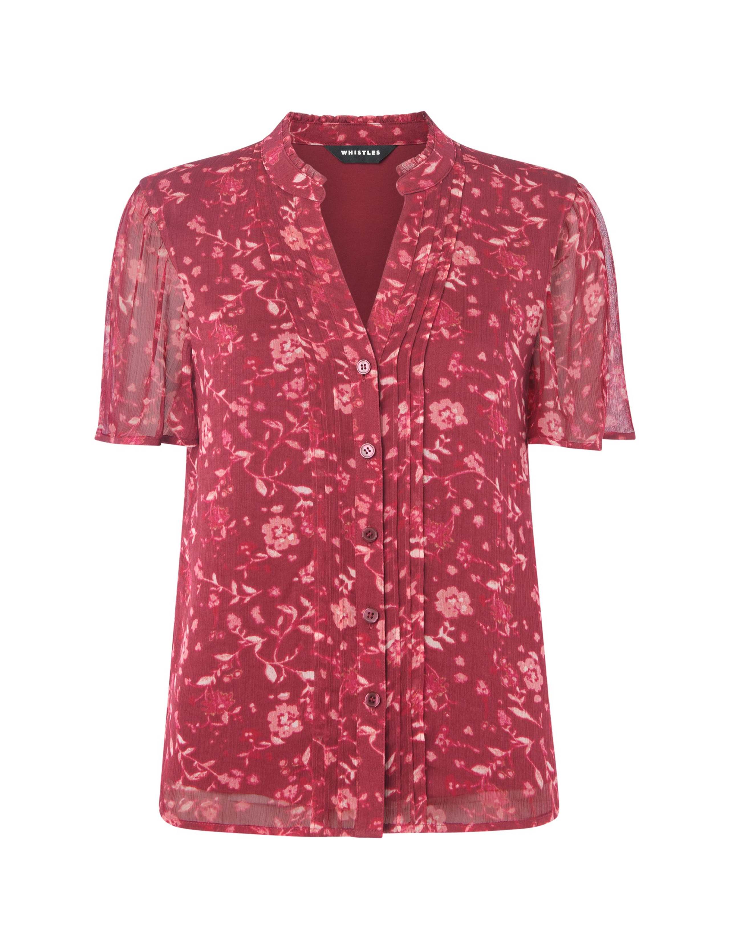 Floral Textured V-Neck Pintuck Blouse 2 of 4