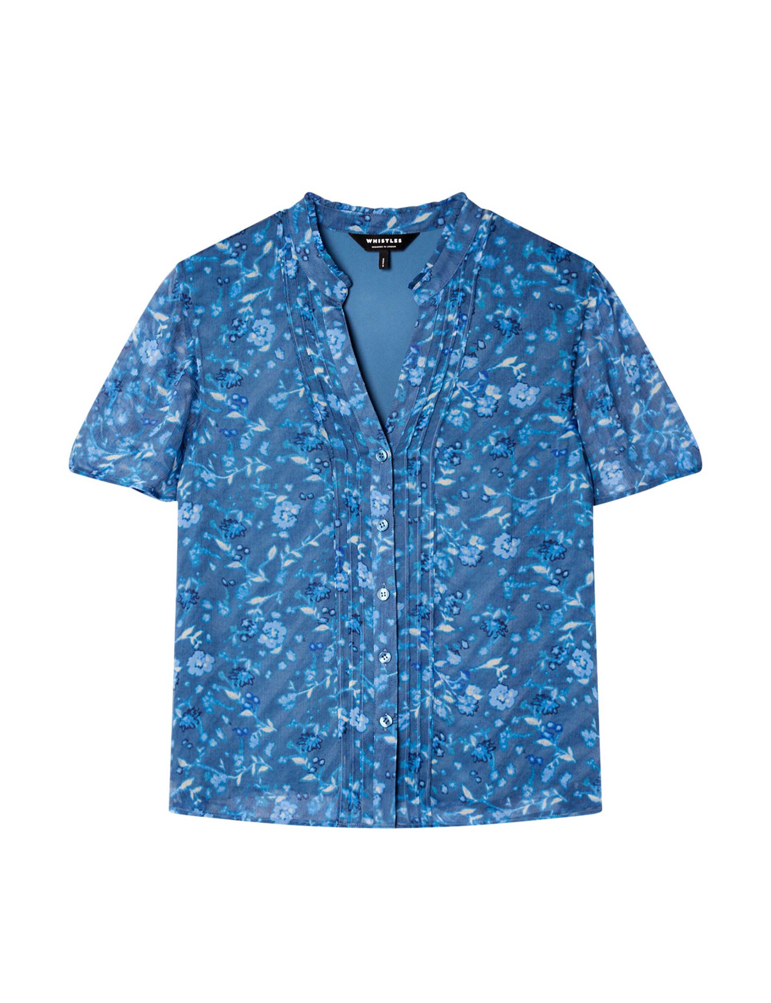 Floral Textured V-Neck Pintuck Blouse 2 of 6