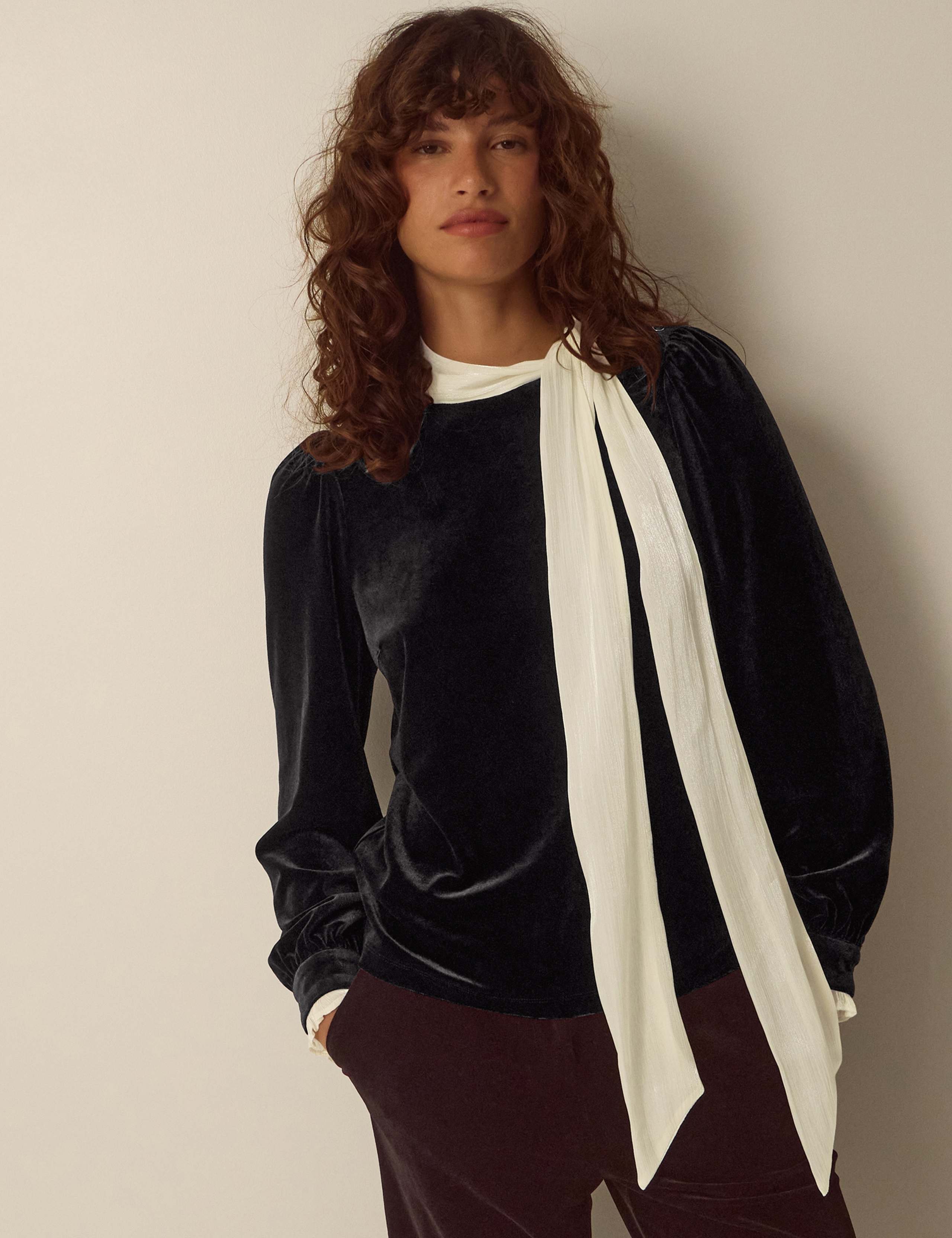 Velvet Tie Neck Blouse 1 of 5