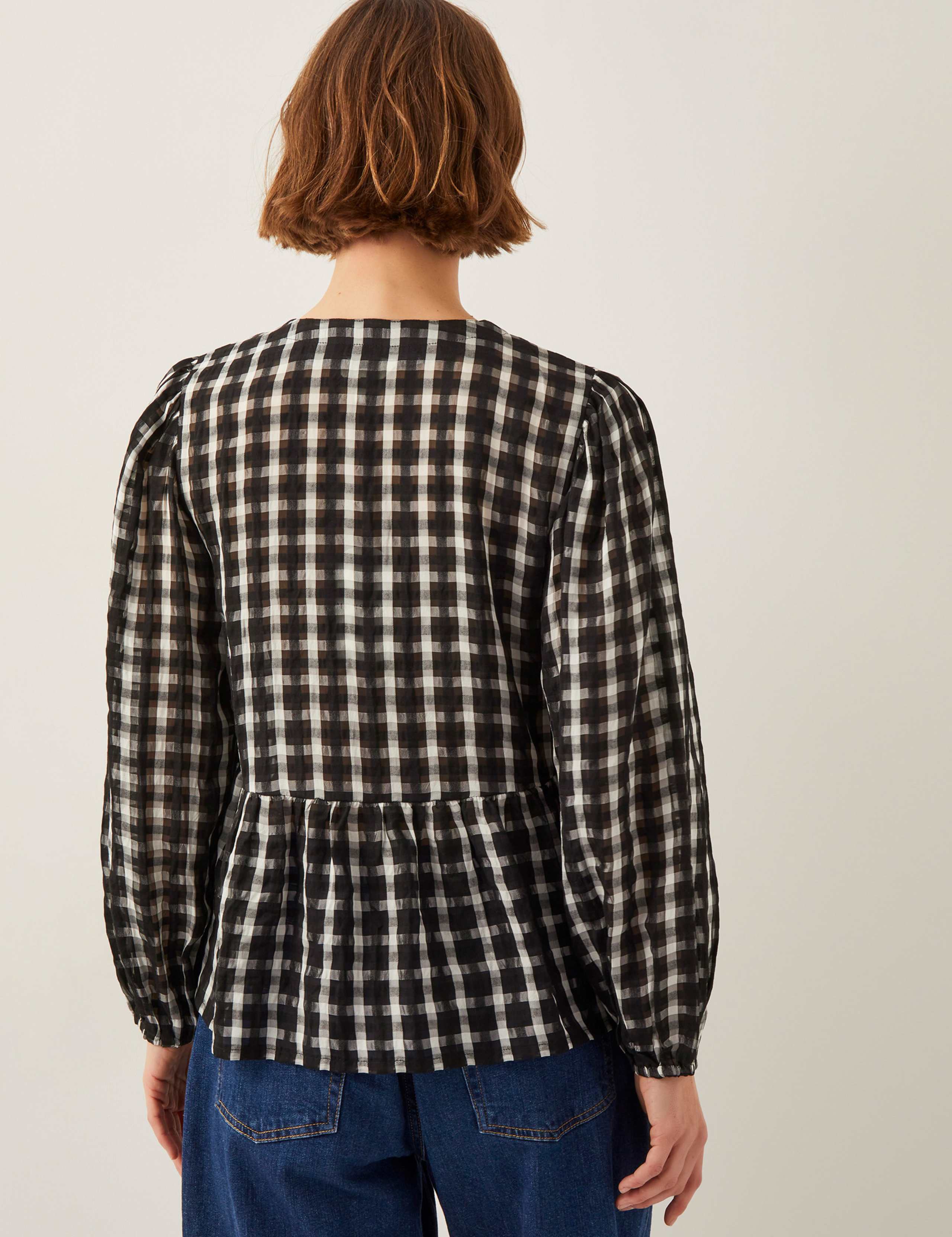 Checked Tie Front Peplum Blouse 3 of 4