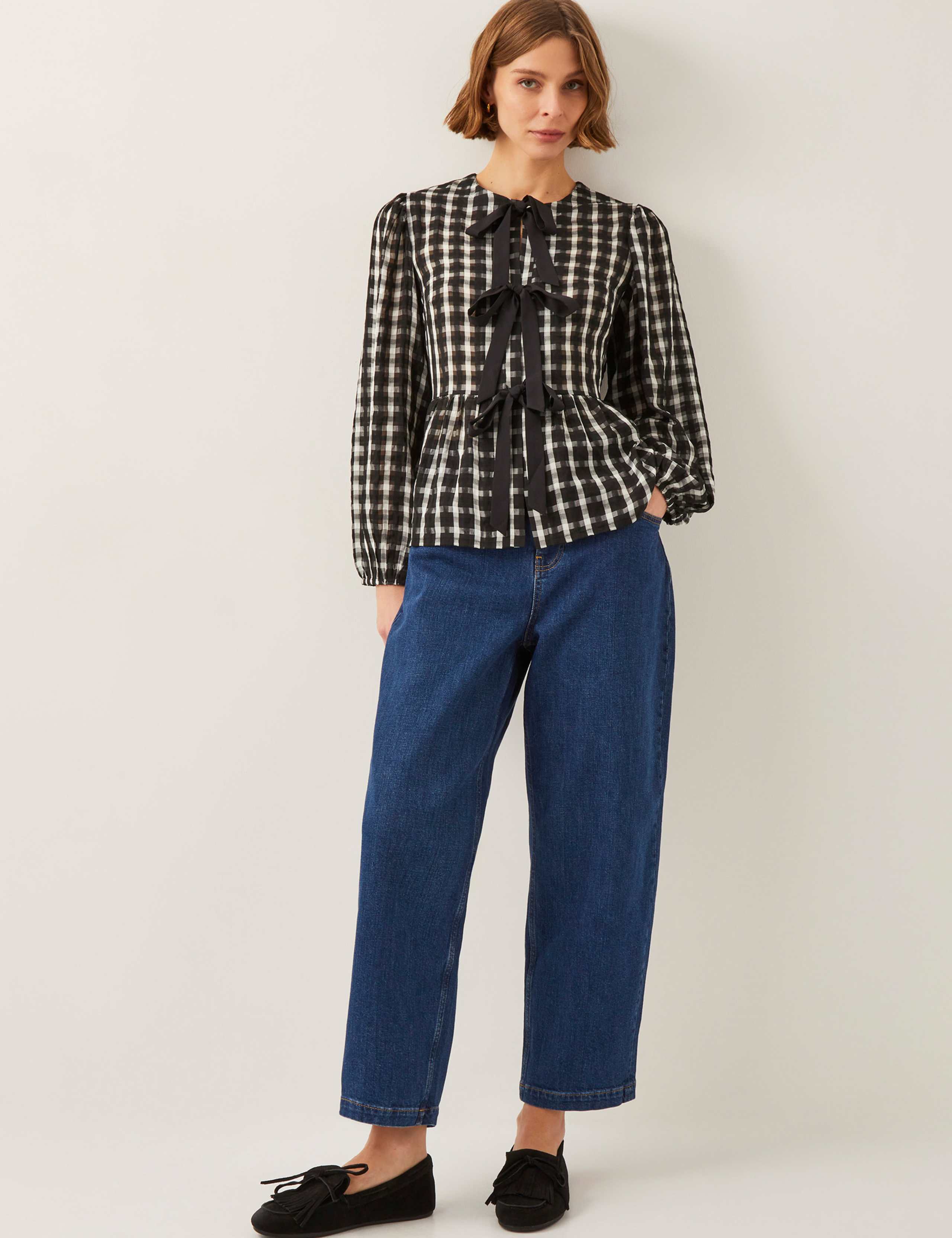 Checked Tie Front Peplum Blouse 4 of 4