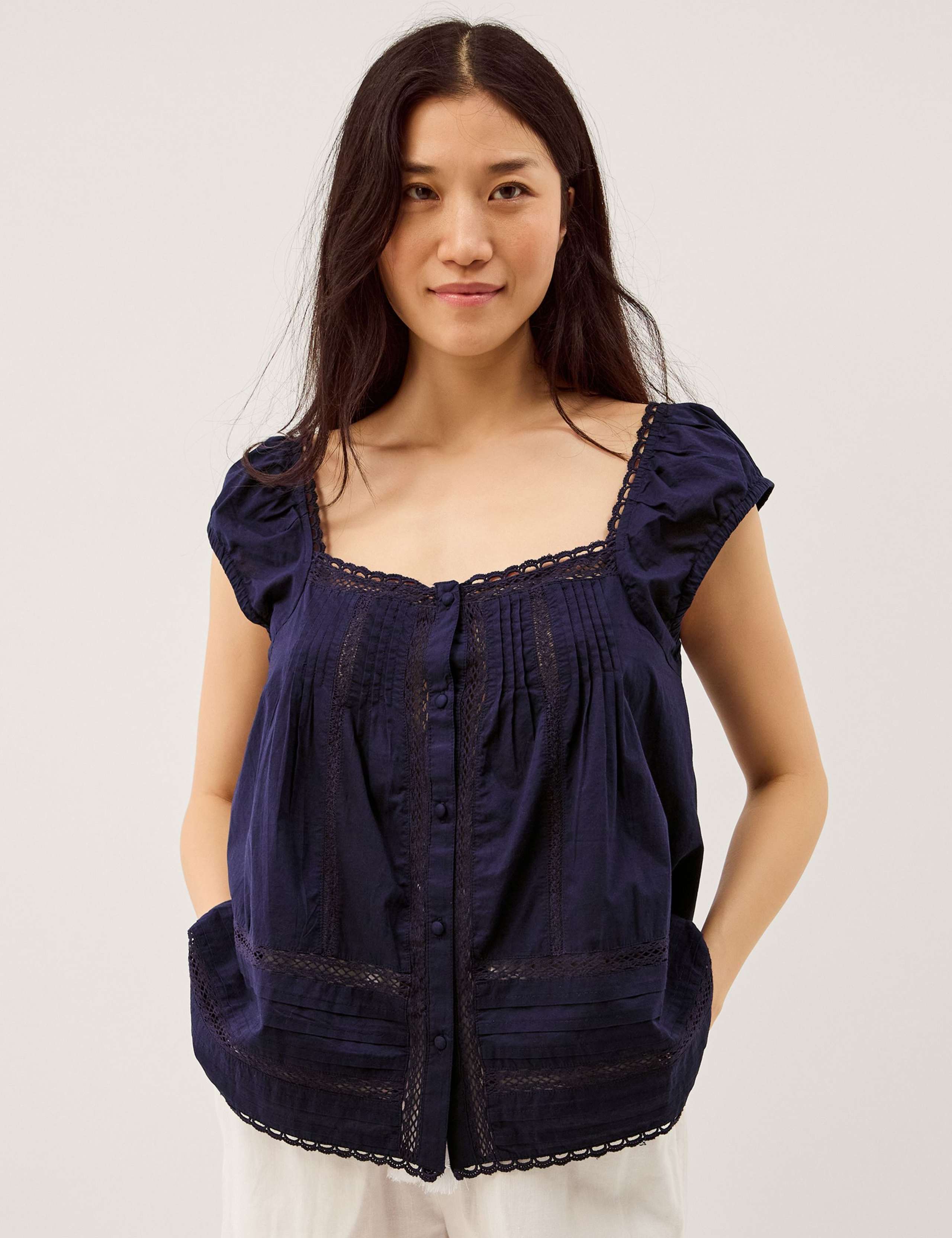 Pure Cotton Square Neck Blouse 1 of 5